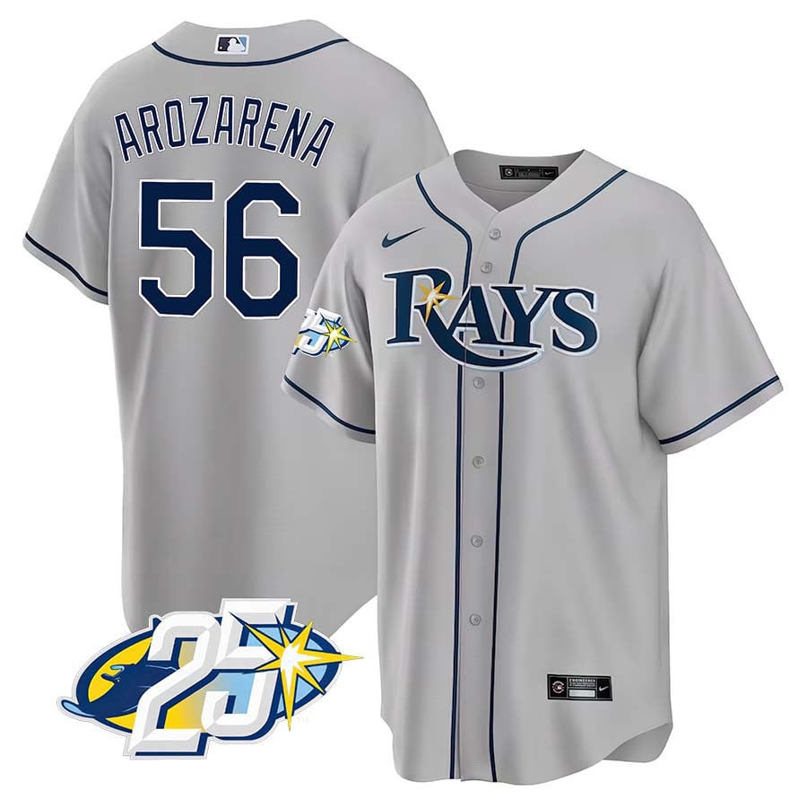 Randy Arozarena Men's Tampa Bay Rays 25th Anniversary Patch Cool Base V2 Gray Jersey - All Stitched