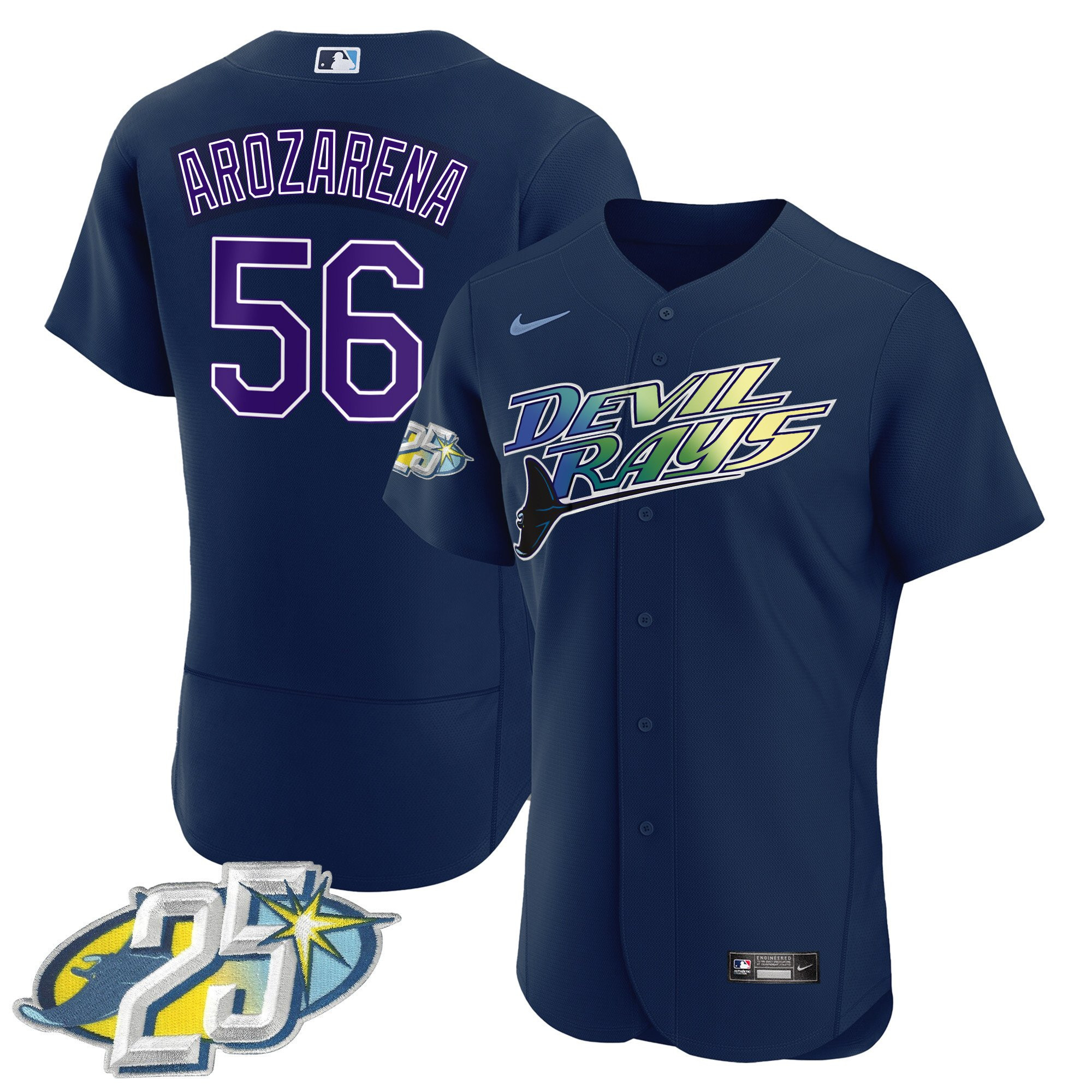 Randy Arozarena Men's Tampa Bay Rays 25th Anniversary Patch Flex Base Navy Jersey - All Stitched