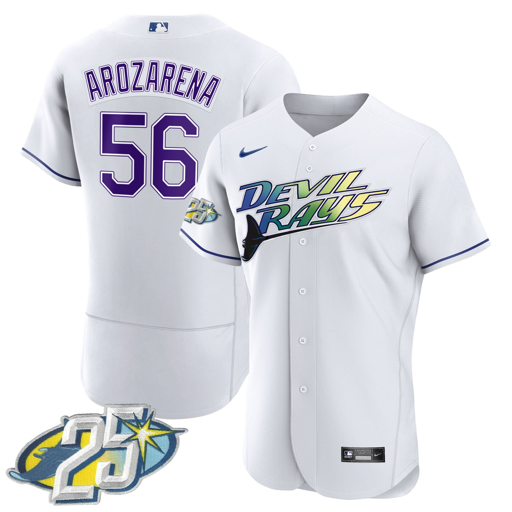 Randy Arozarena Men's Tampa Bay Rays 25th Anniversary Patch Flex Base White Jersey - All Stitched