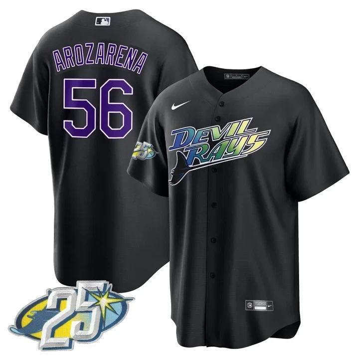 Randy Arozarena Tampa Bay Rays 25th Anniversary Black Cool Base Jersey - All Stitched