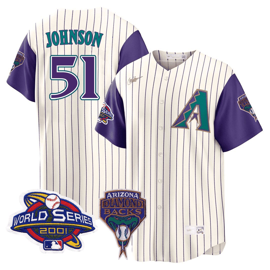 Randy Johnson Men's Arizona Diamondbacks 2001 World Series Patch Throwback Jersey - All Stitched
