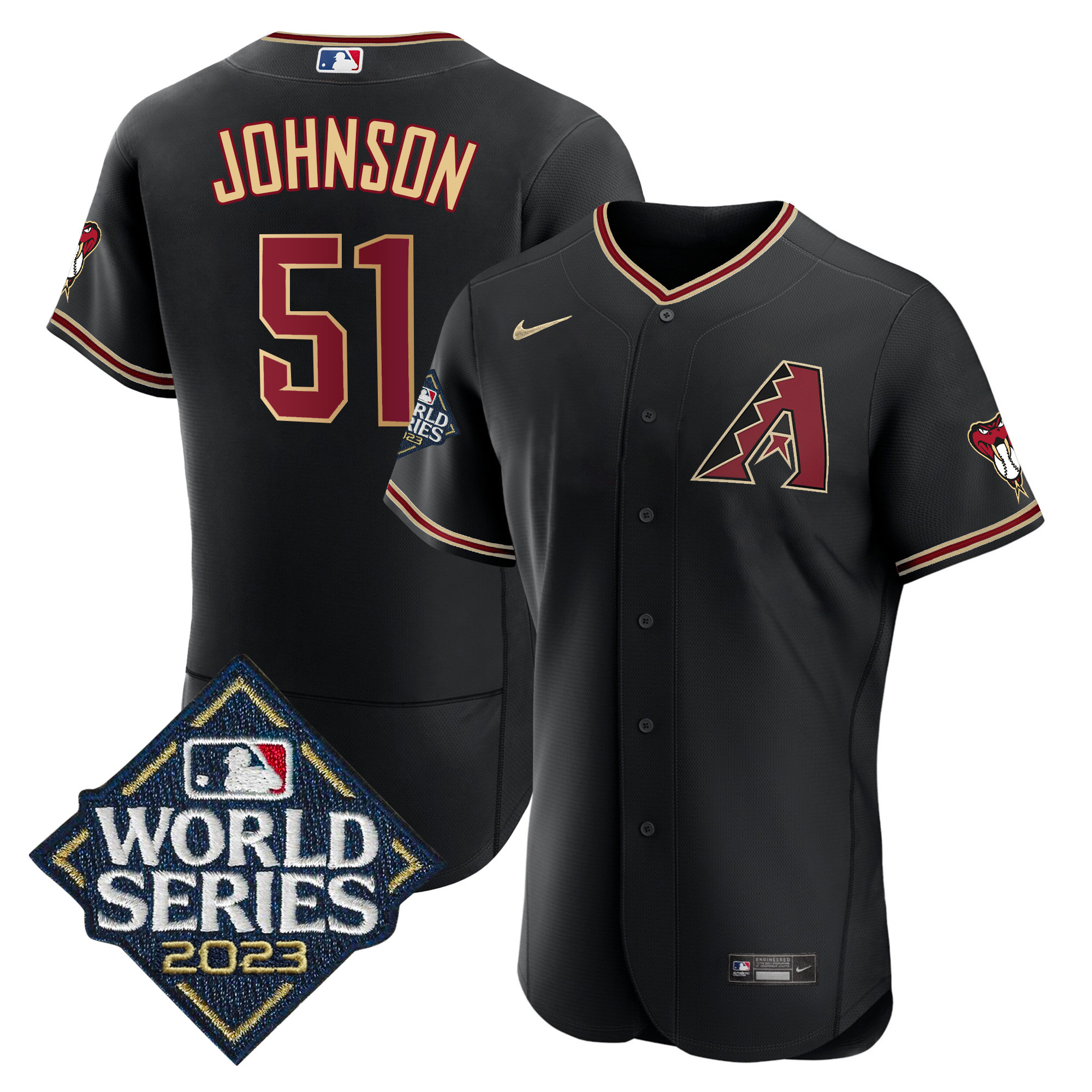 Randy Johnson Men's Arizona Diamondbacks Black 2023 World Series Flex Black Jersey - All Stitched