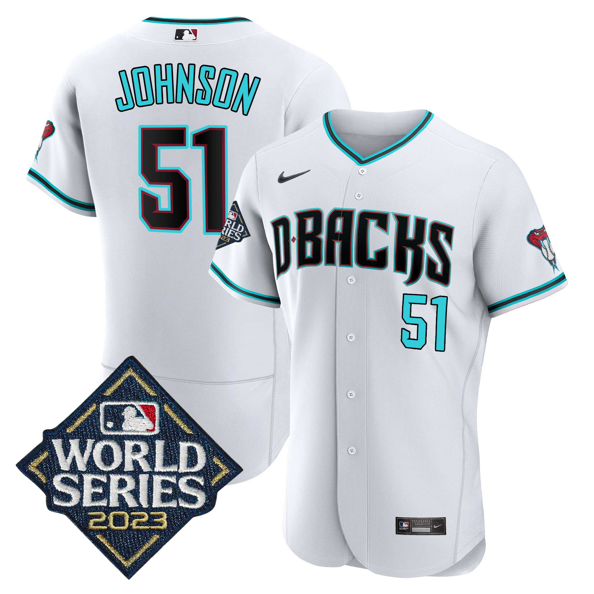 Randy Johnson Men's Arizona Diamondbacks White 2023 World Series Flex White Jersey - All Stitched