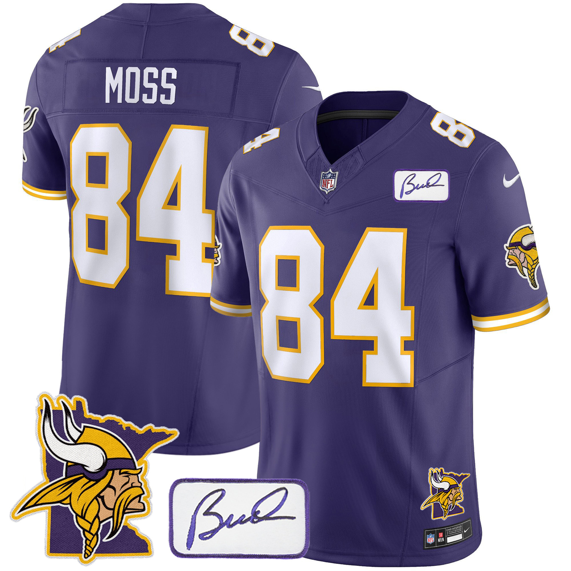 Randy Moss Men's Minnesota Vikings Bud Grant & Minnesota Patch Classic Limited Purple Jersey - All Stitched