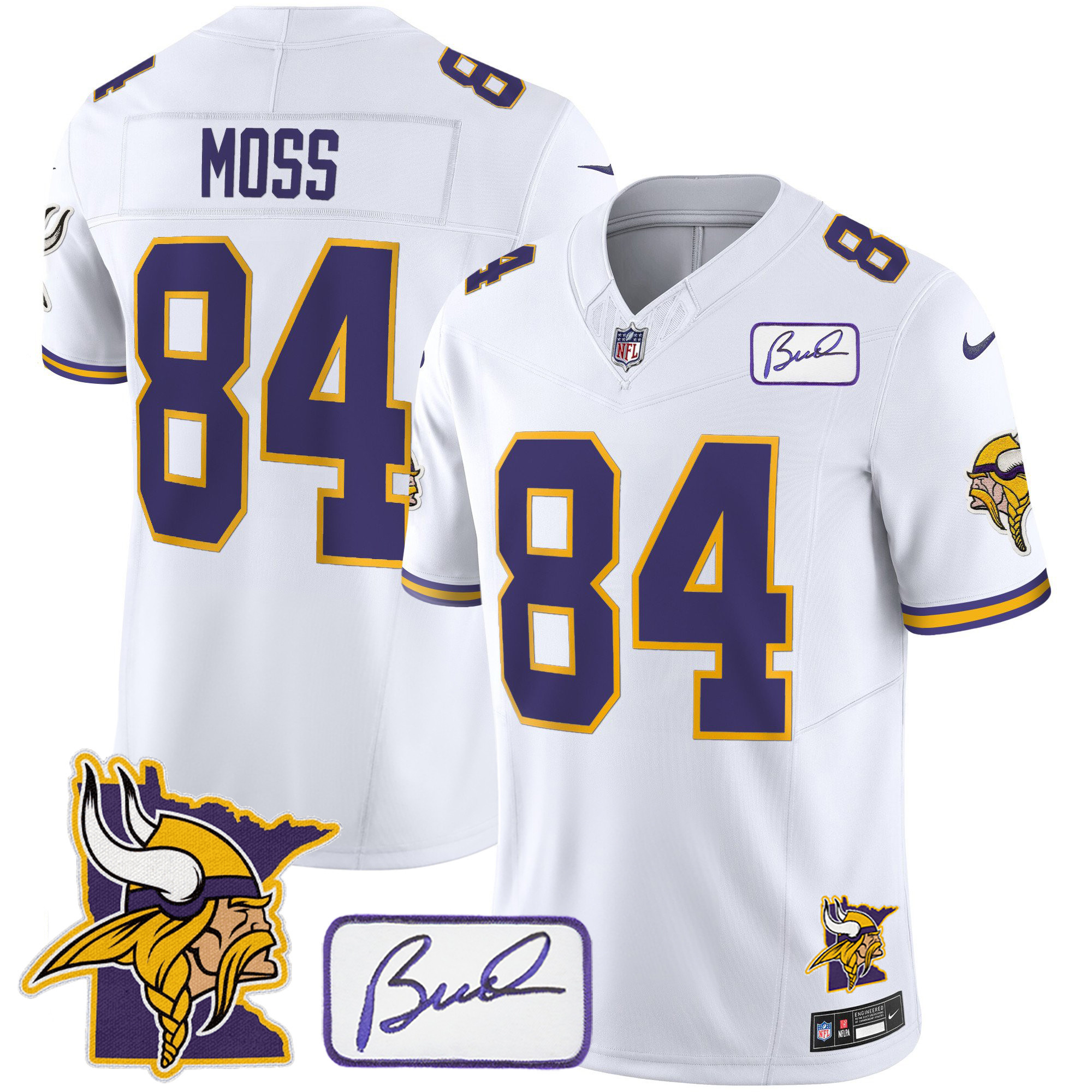Randy Moss Men's Minnesota Vikings Bud Grant & Minnesota Patch Classic Limited White Jersey - All Stitched