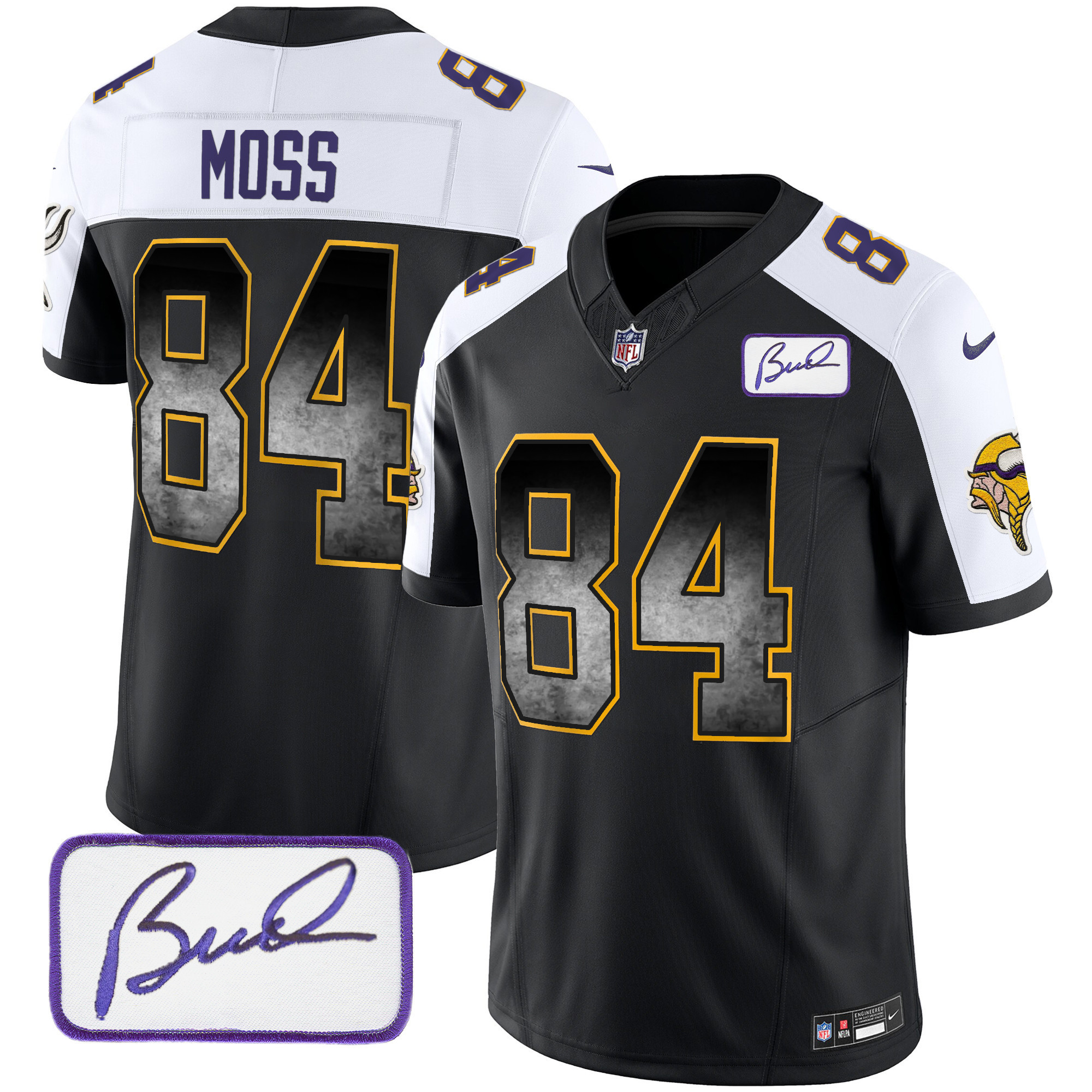 Randy Moss Men's Minnesota Vikings Bud Grant Patch Arch Smoke Vapor Black Alternate Jersey - All Stitched