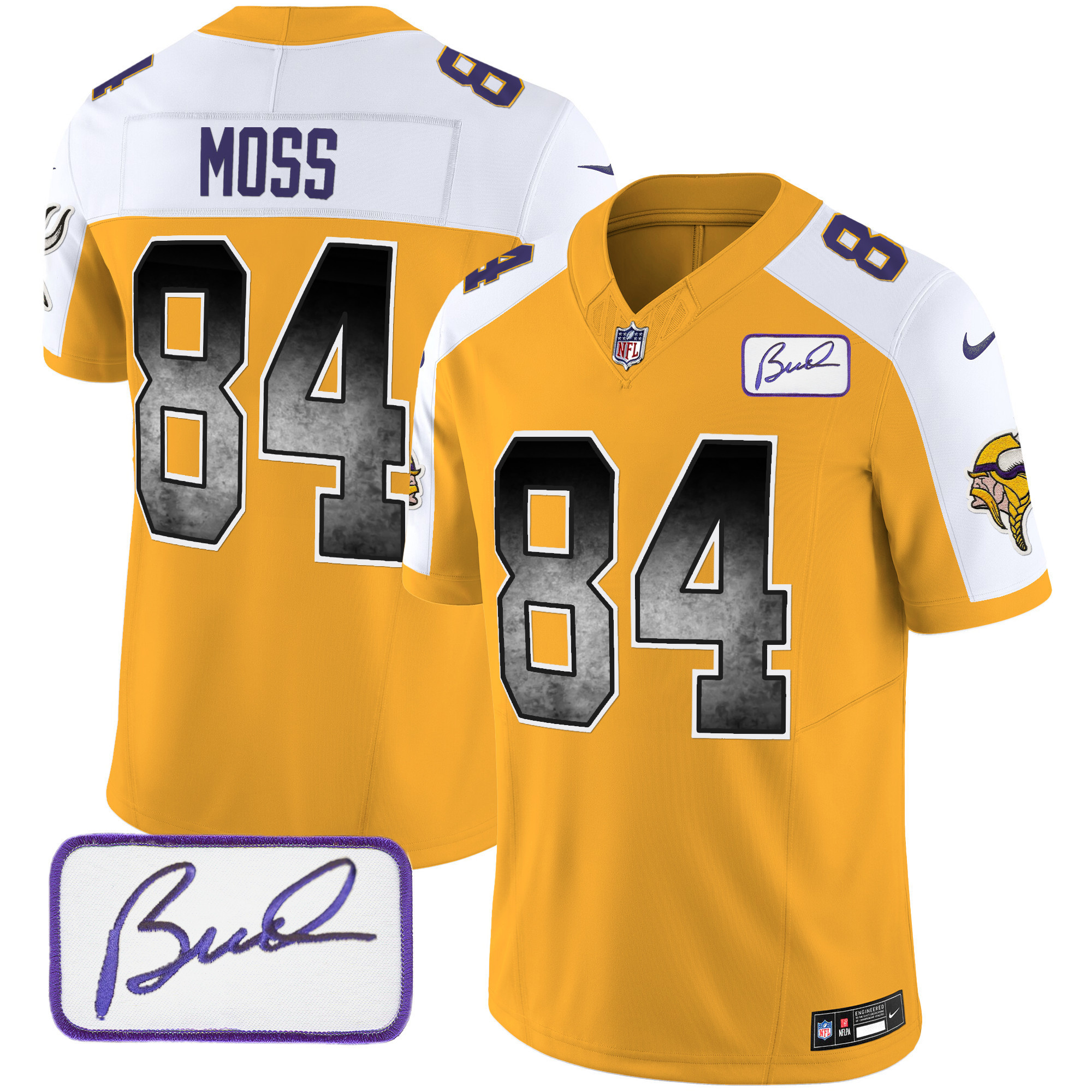 Randy Moss Men's Minnesota Vikings Bud Grant Patch Arch Smoke Vapor Gold Alternate Jersey - All Stitched