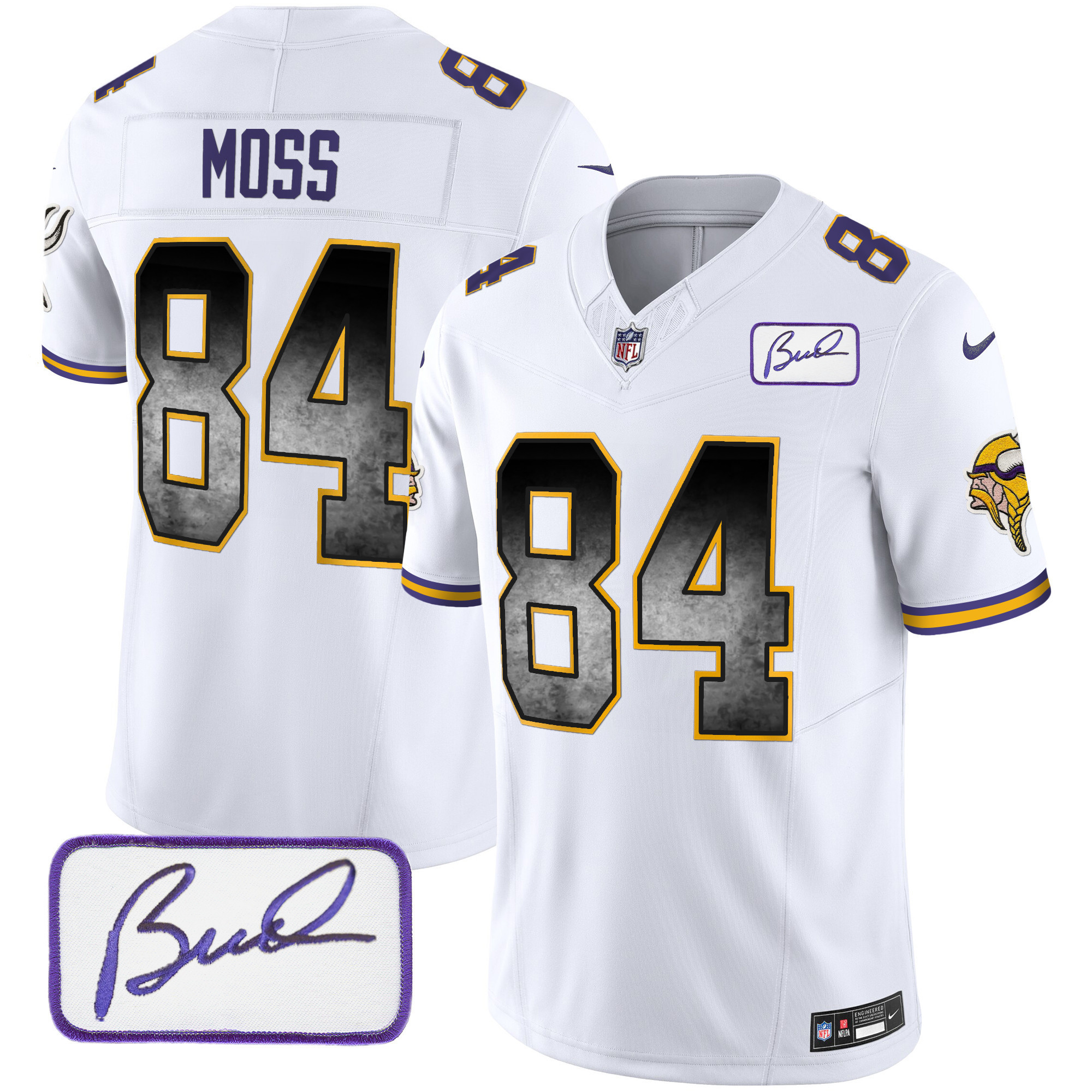 Randy Moss Men's Minnesota Vikings Bud Grant Patch Arch Smoke Vapor White Jersey - All Stitched