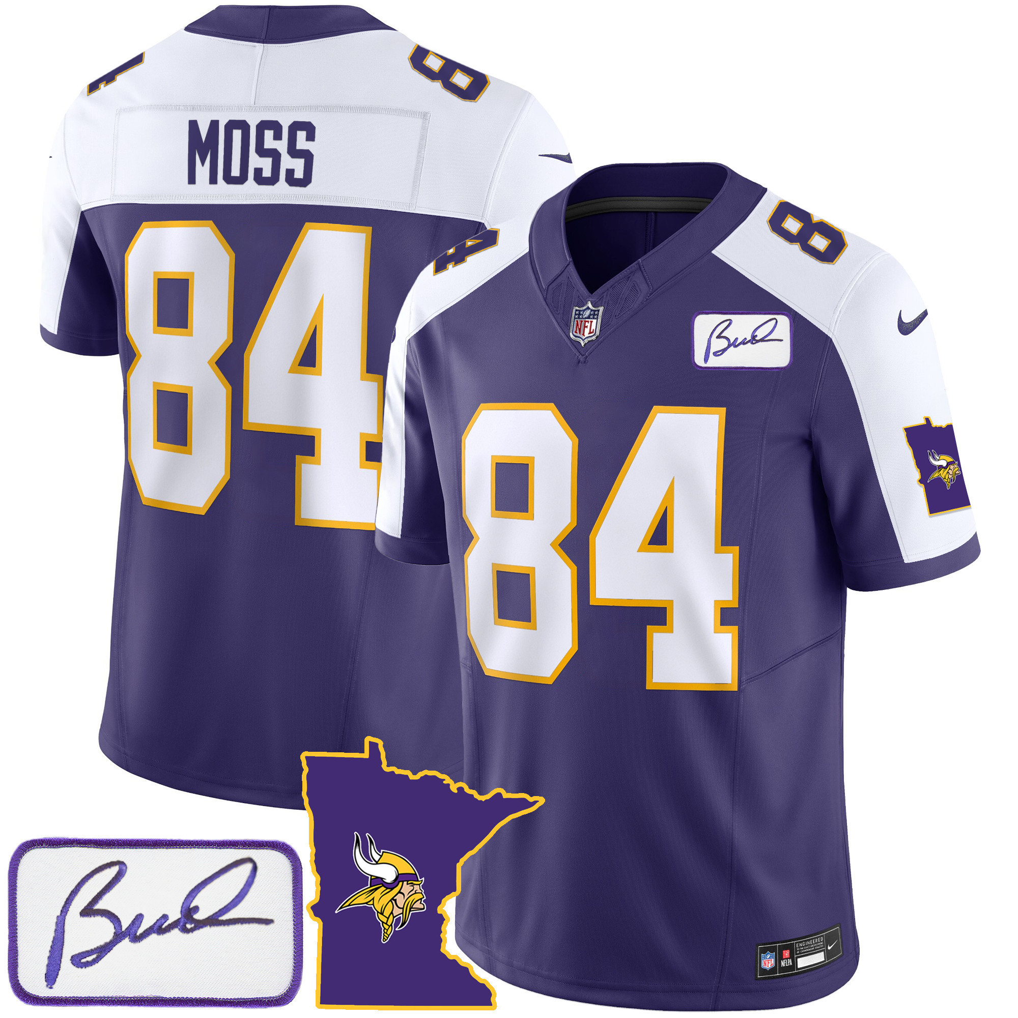Randy Moss Men's Minnesota Vikings Bud Grant Patch Classic Limited V2 Alternate Jersey - All Stitched