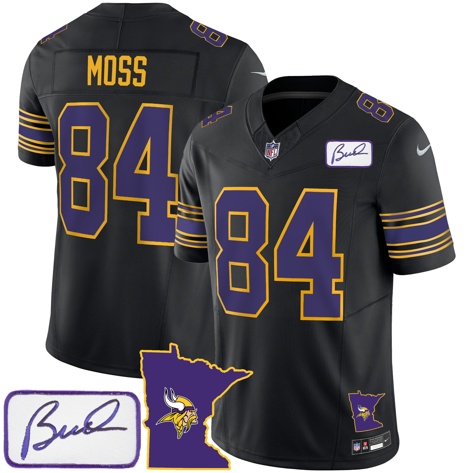 Randy Moss Men's Minnesota Vikings Bud Grant Patch Classic Limited V2 Black Jersey - All Stitched