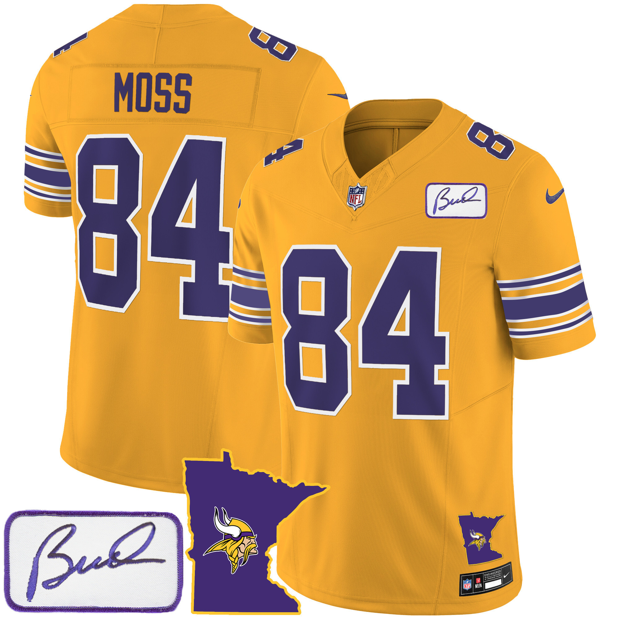 Randy Moss Men's Minnesota Vikings Bud Grant Patch Classic Limited V2 Gold Jersey - All Stitched