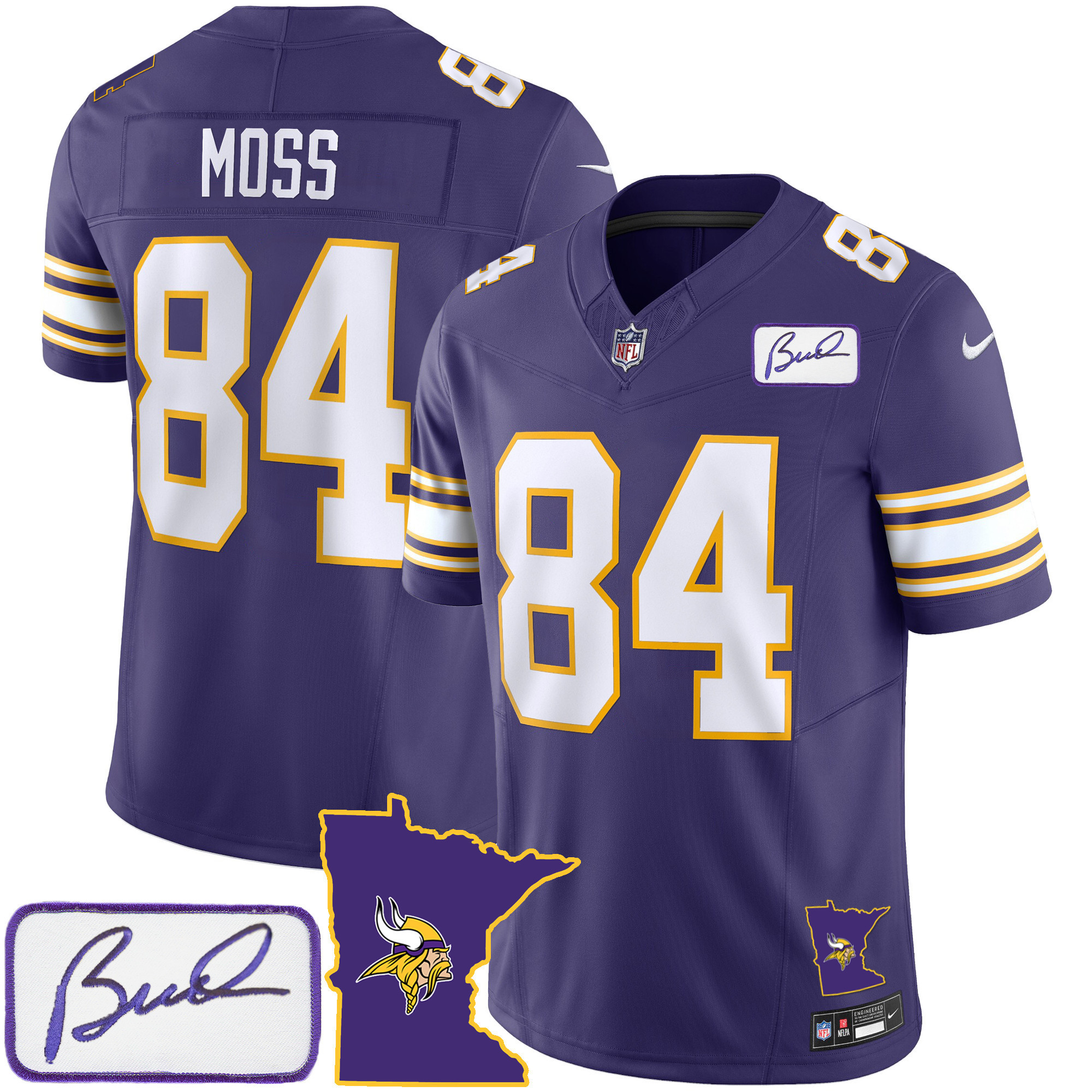 Randy Moss Men's Minnesota Vikings Bud Grant Patch Classic Limited V2 Purple Jersey - All Stitched