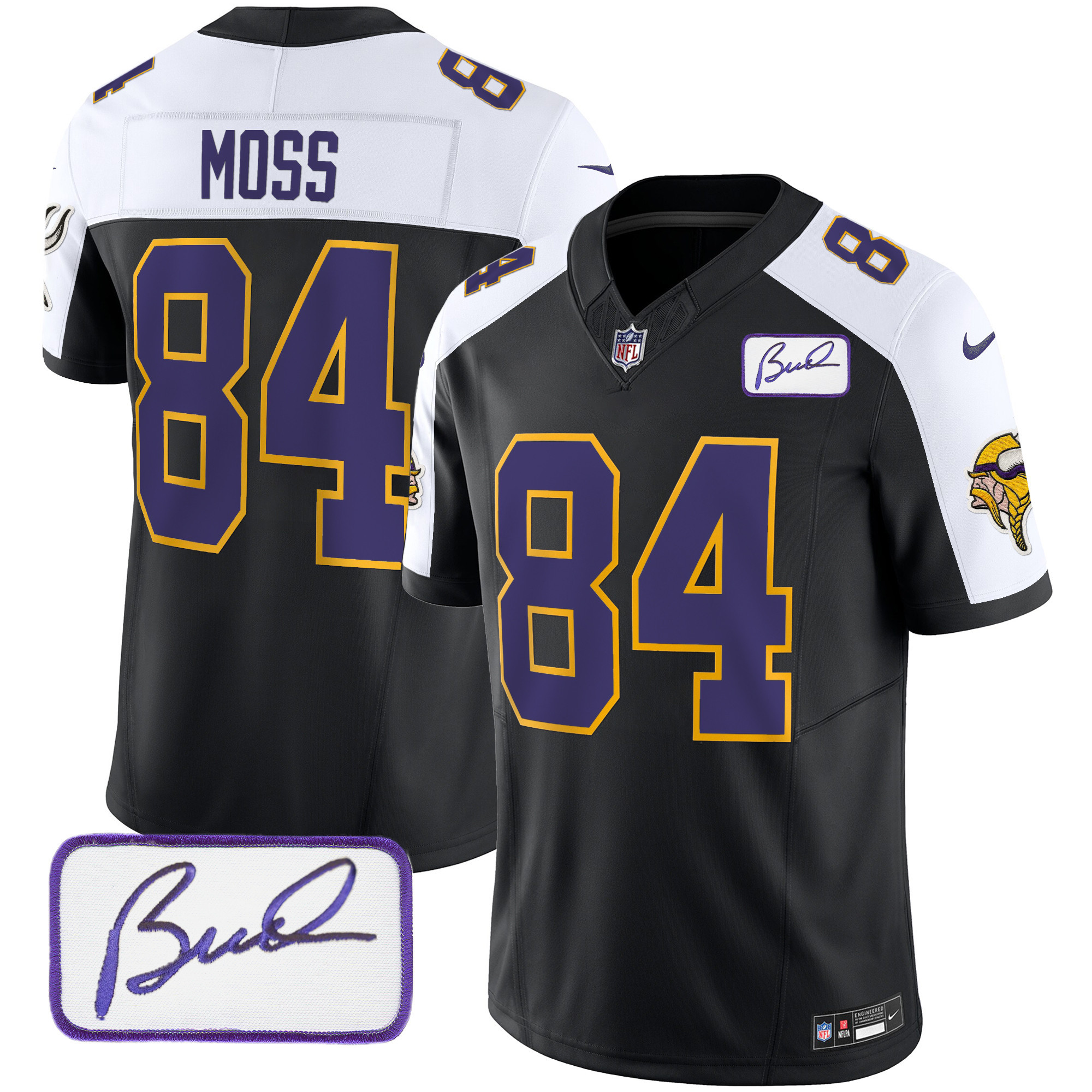 Randy Moss Men's Minnesota Vikings Bud Grant Patch Classic Limited V3 Black Alternate Jersey - All Stitched