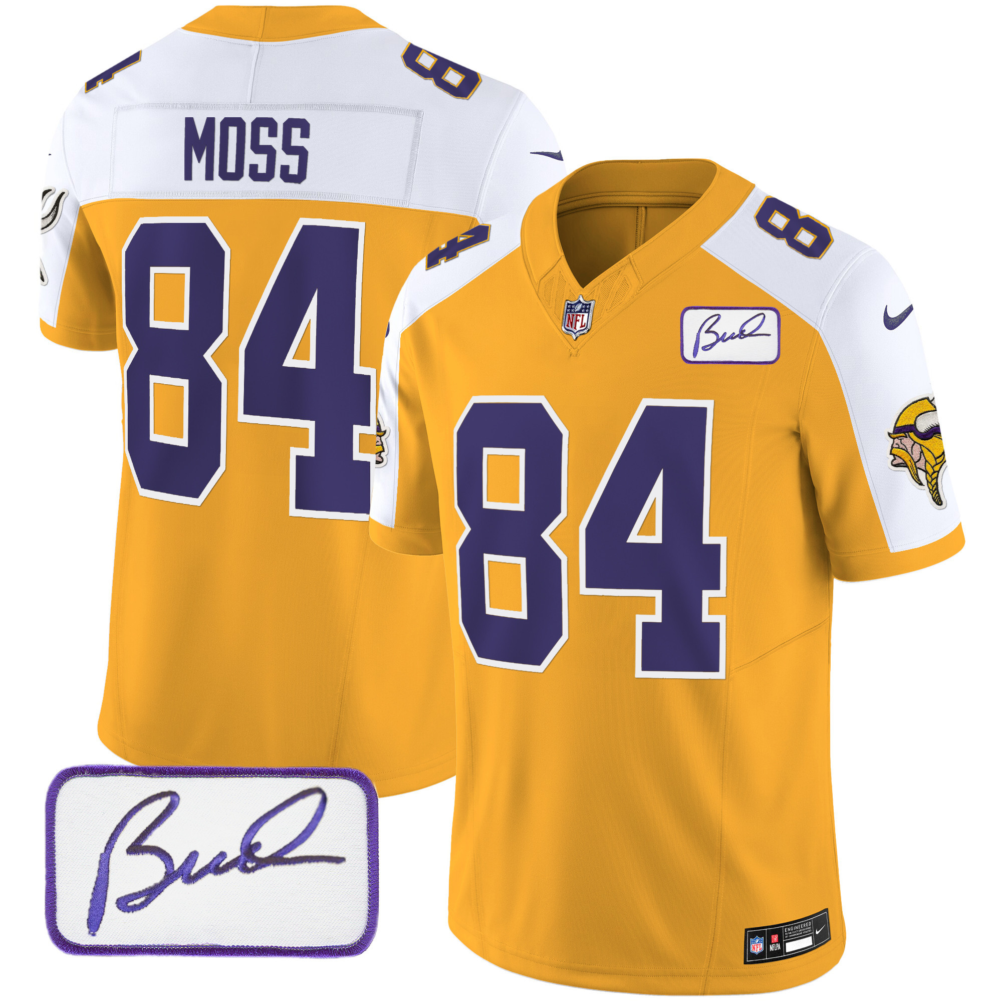 Randy Moss Men's Minnesota Vikings Bud Grant Patch Classic Limited V3 Gold Alternate Jersey - All Stitched