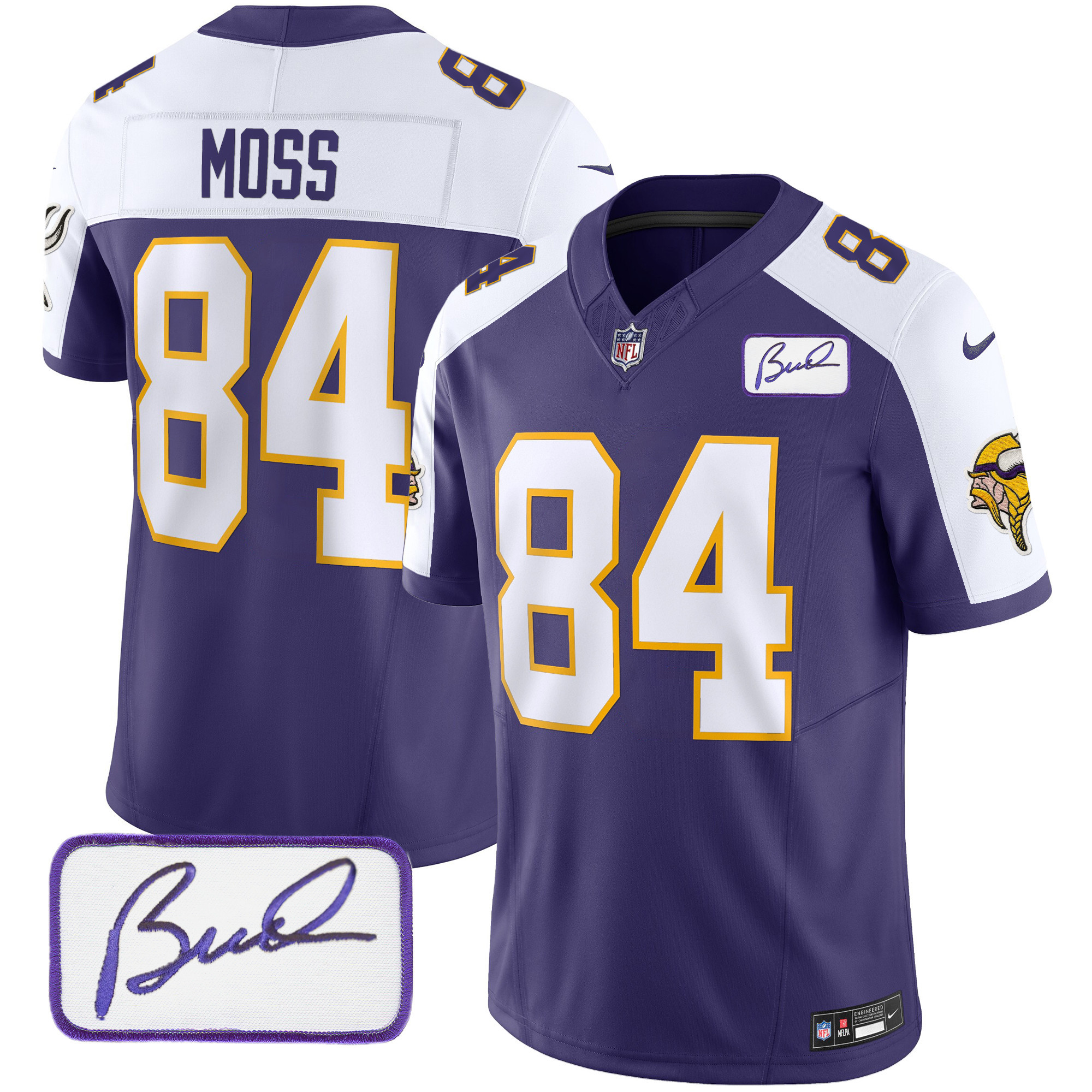 Randy Moss Men's Minnesota Vikings Bud Grant Patch Classic Limited V3 Purple Alternate Jersey - All Stitched
