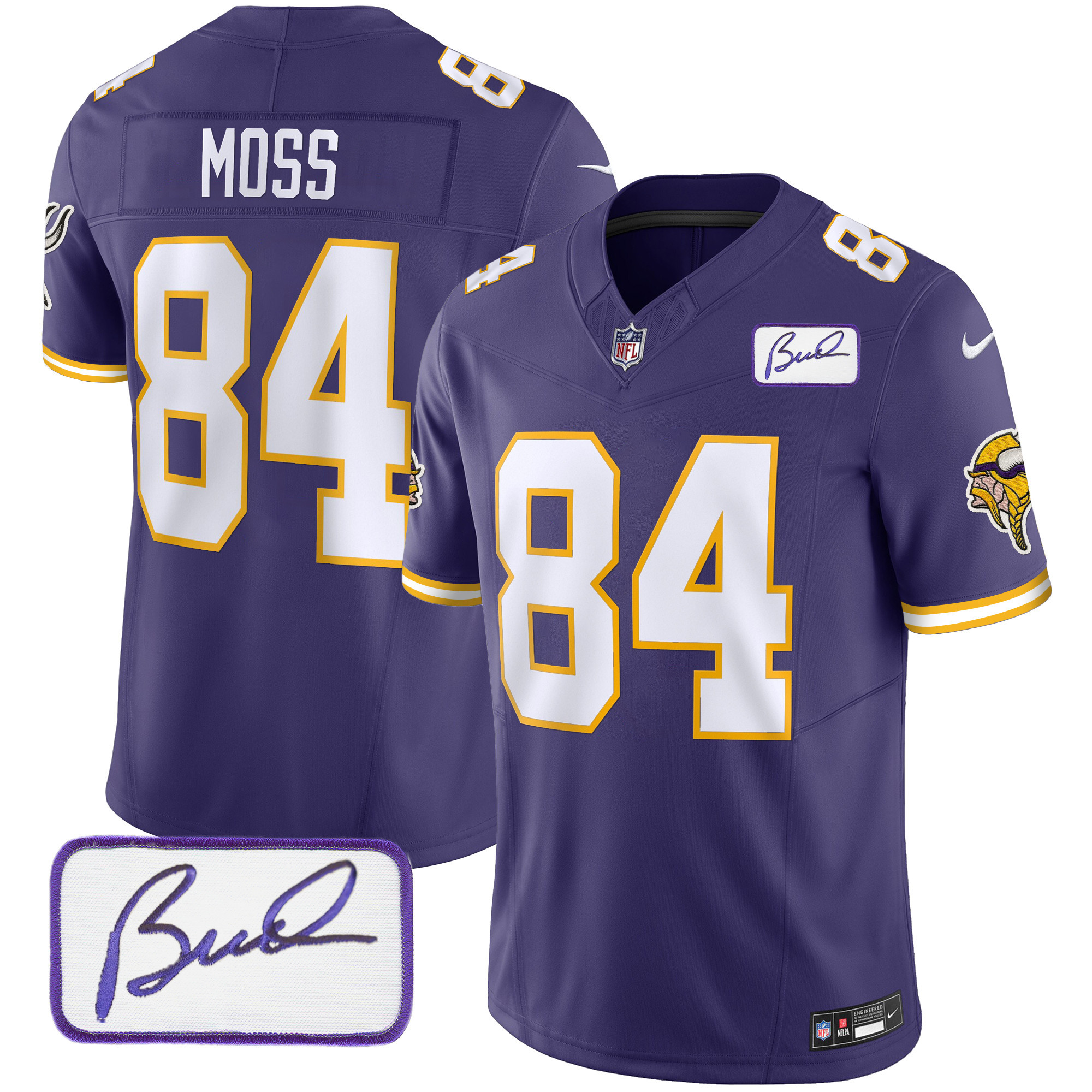 Randy Moss Men's Minnesota Vikings Bud Grant Patch Classic Limited V3 Purple Jersey - All Stitched