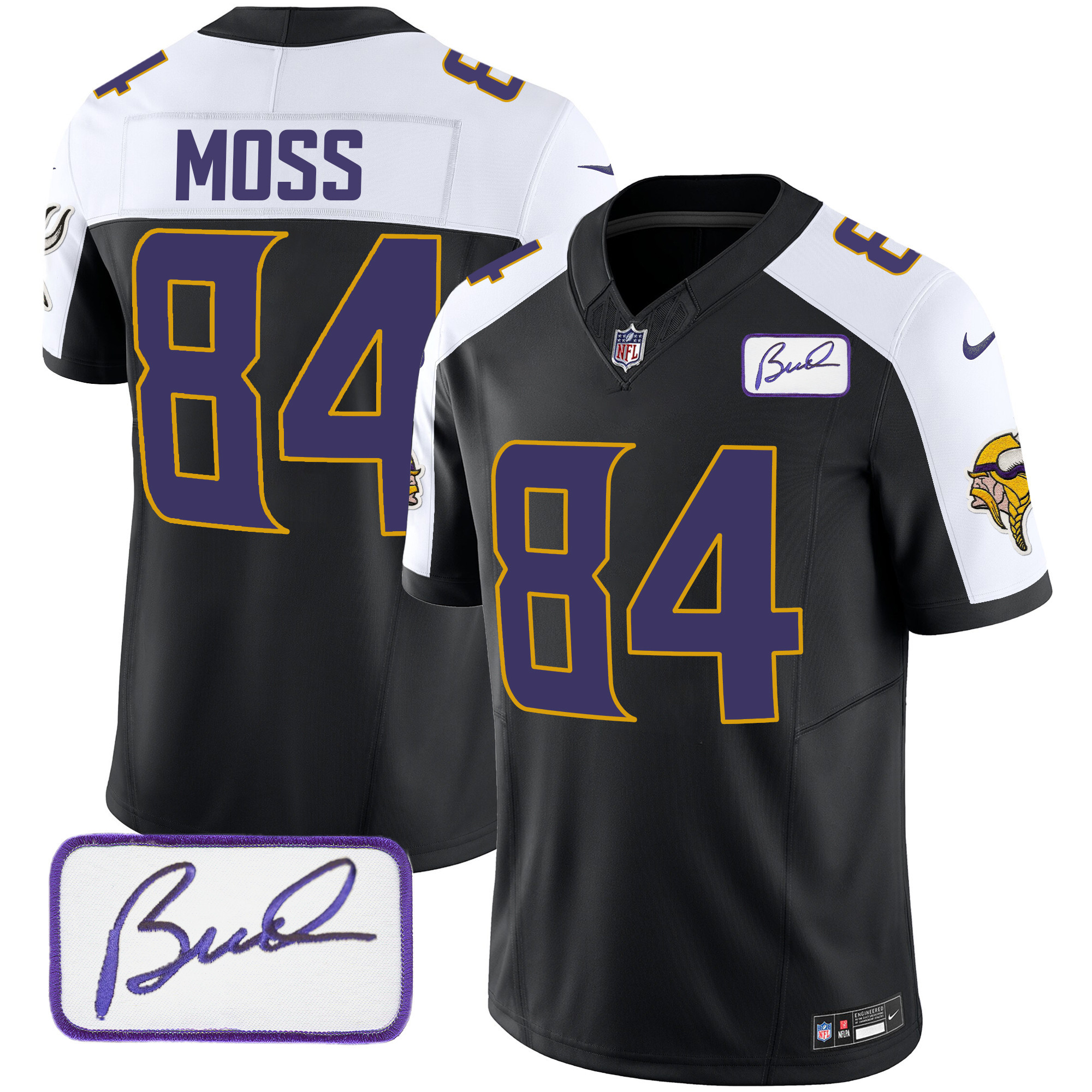 Randy Moss Men's Minnesota Vikings Bud Grant Patch Classic Limited V4 Black Alternate Jersey - All Stitched