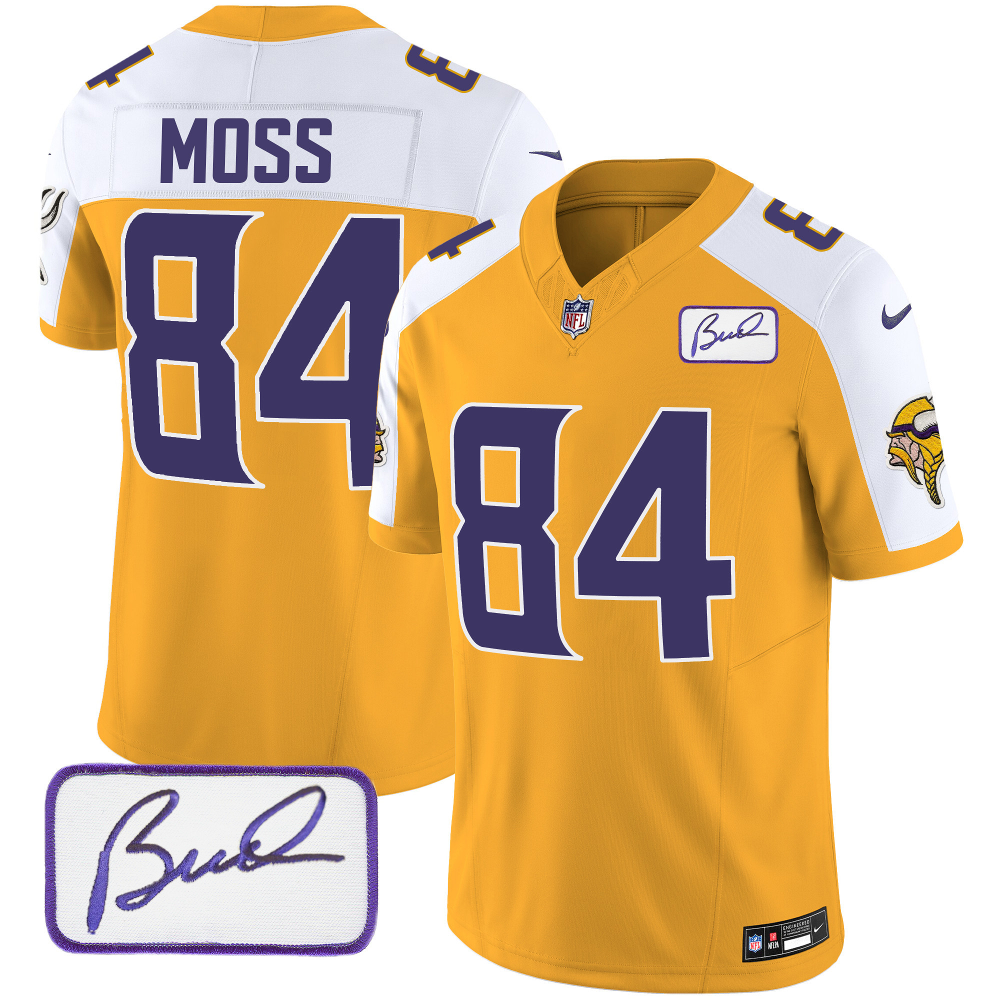 Randy Moss Men's Minnesota Vikings Bud Grant Patch Classic Limited V4 Gold Alternate Jersey - All Stitched