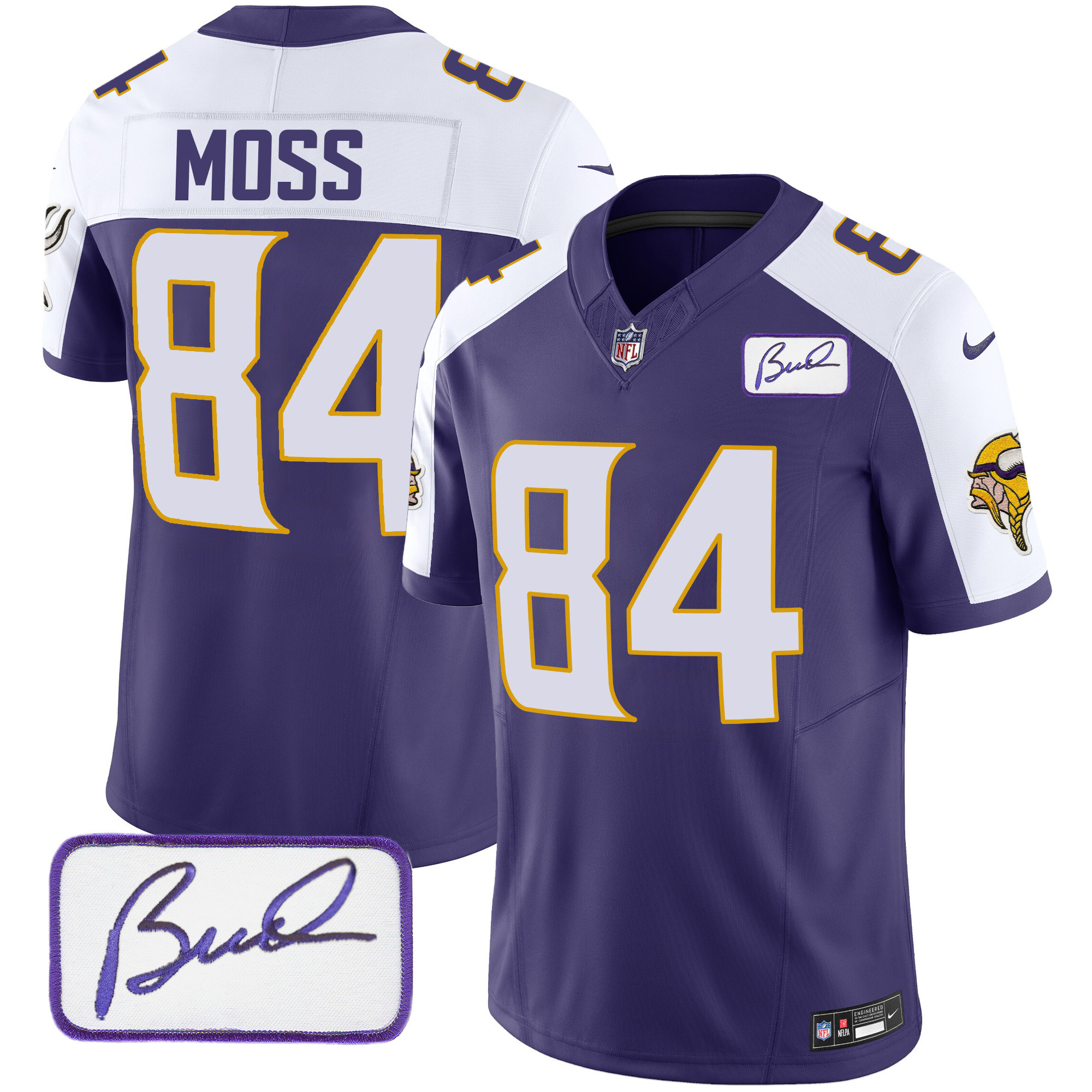 Randy Moss Men's Minnesota Vikings Bud Grant Patch Classic Limited V4 Purple Alternate Jersey - All Stitched