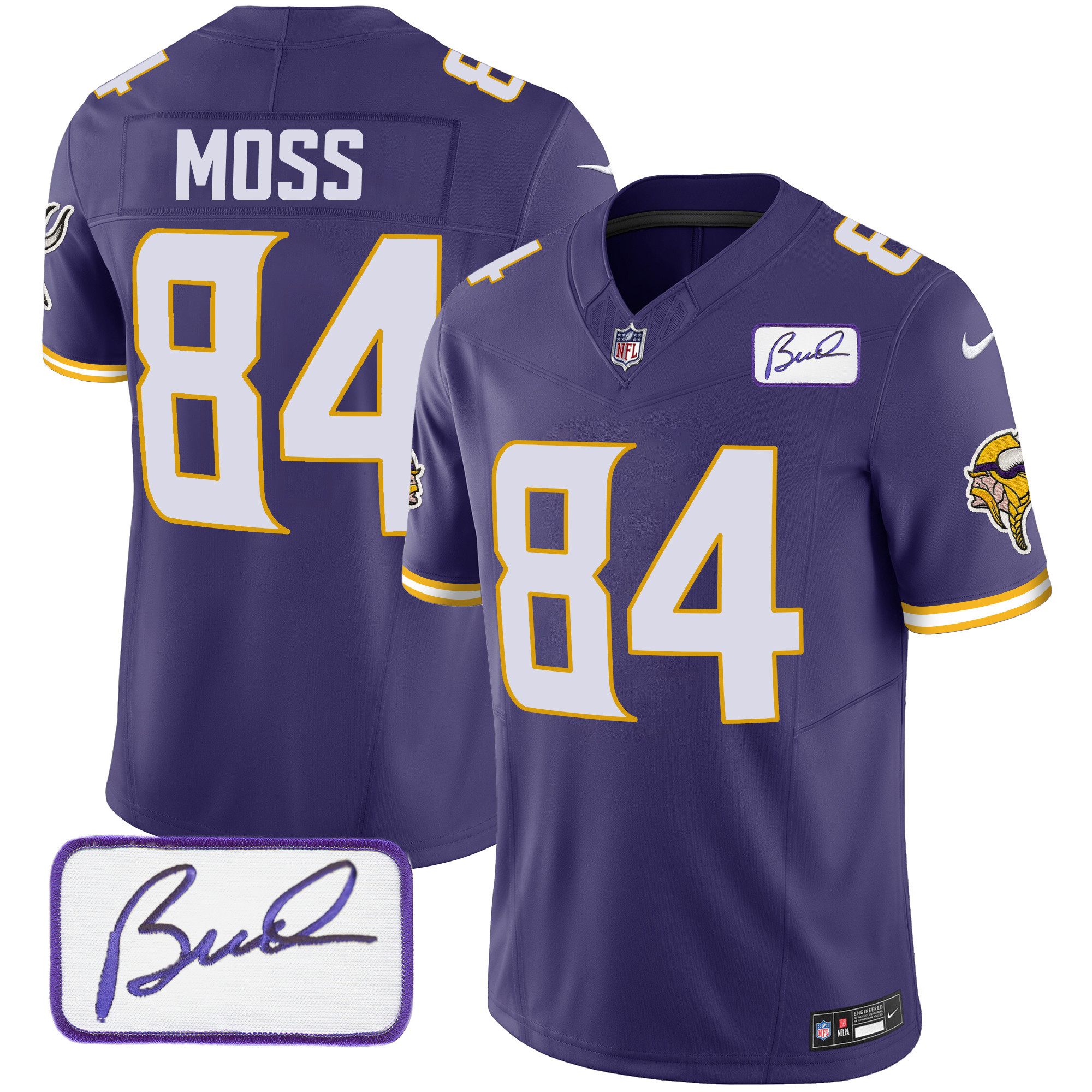 Randy Moss Men's Minnesota Vikings Bud Grant Patch Classic Limited V4 Purple Jersey - All Stitched