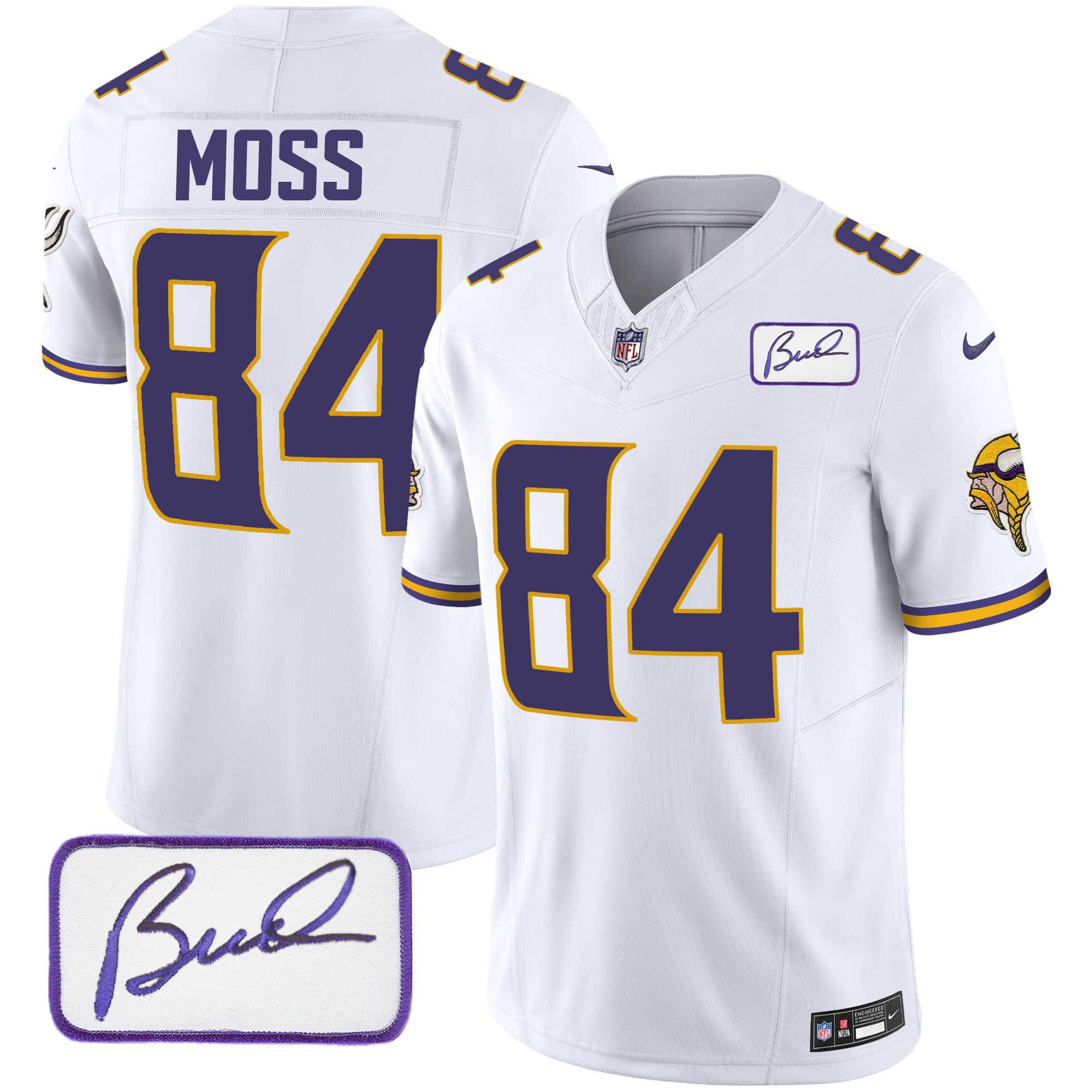 Randy Moss Men's Minnesota Vikings Bud Grant Patch Classic Limited V4 White Jersey - All Stitched