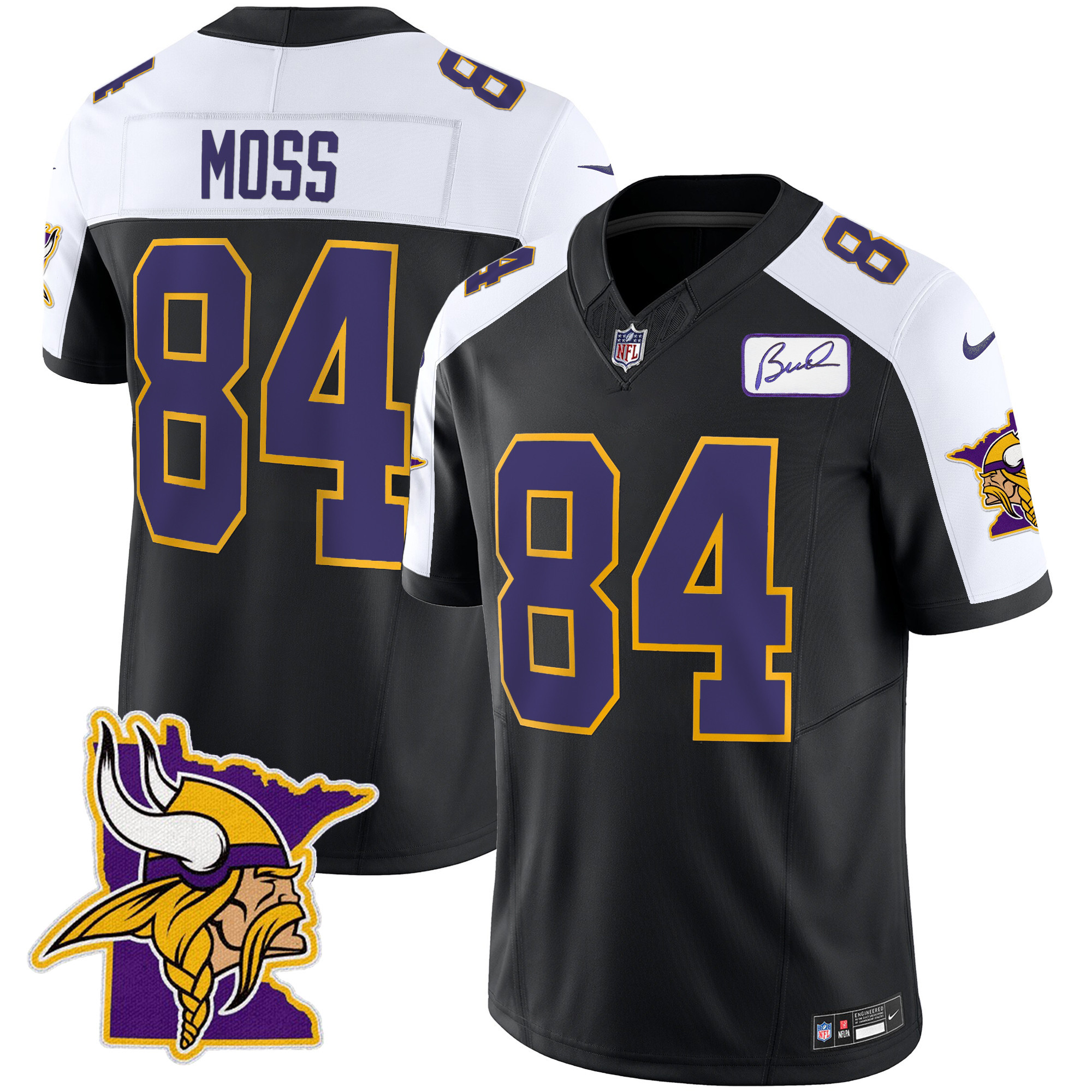 Randy Moss Men's Minnesota Vikings Bud Grant Patch Classic Limited V5 Black Alternate Jersey - All Stitched