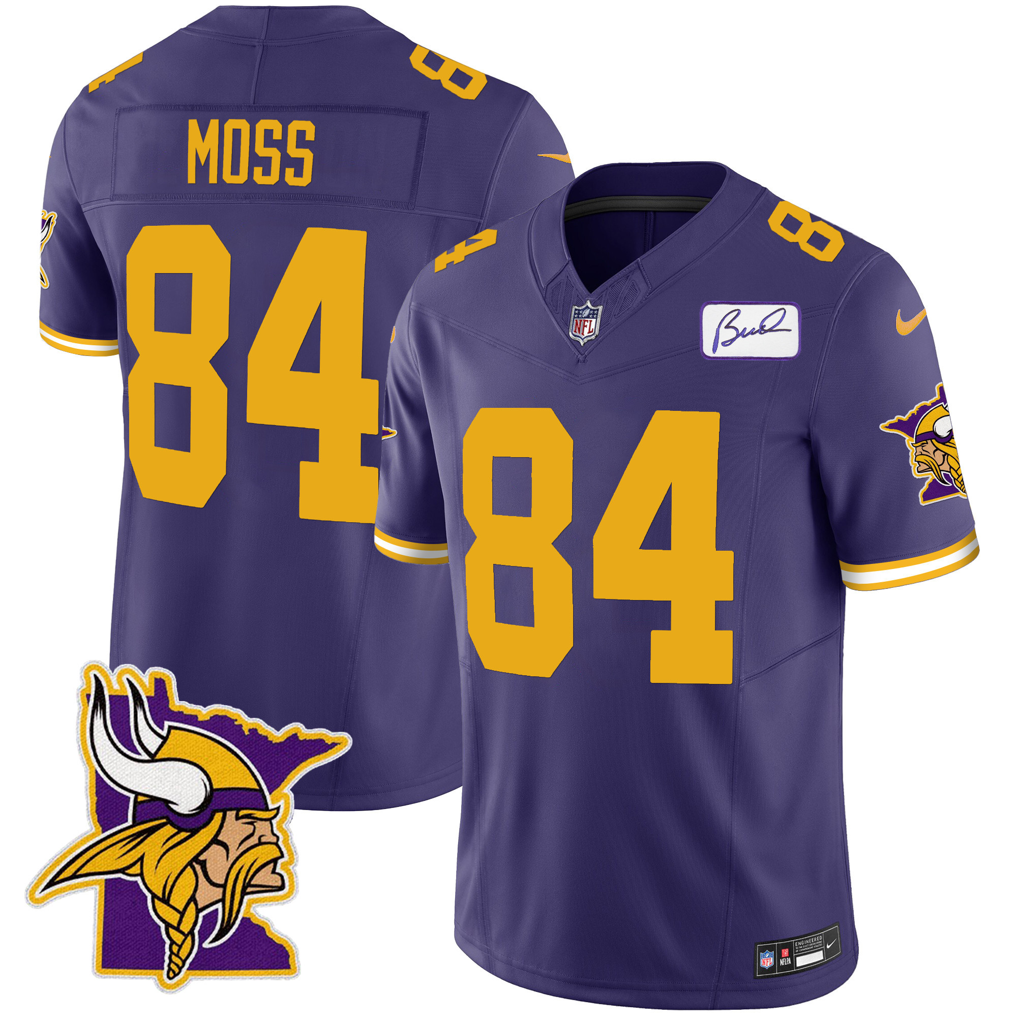Randy Moss Men's Minnesota Vikings Bud Grant Patch Classic Limited V5 Color Rush Jersey - All Stitched