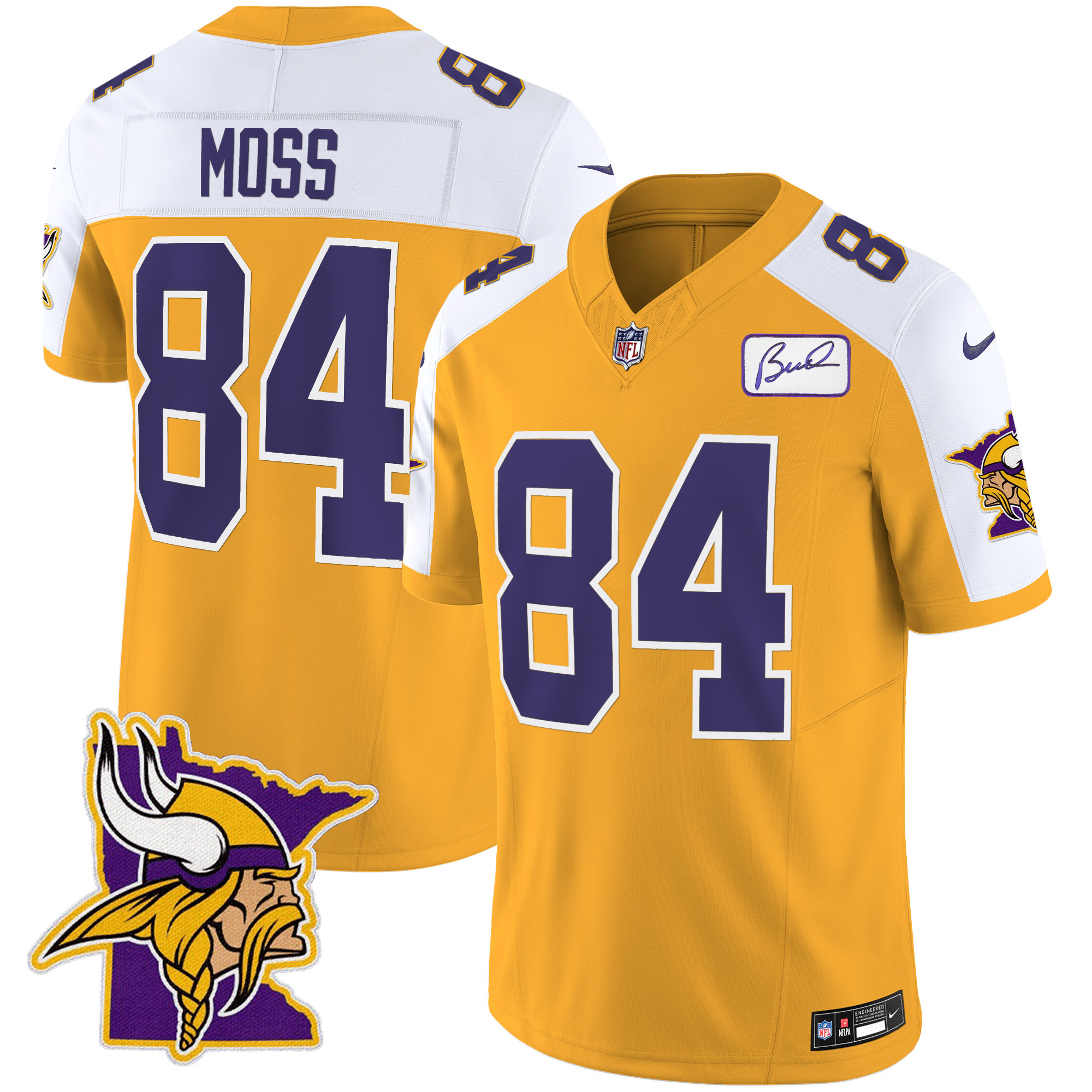 Randy Moss Men's Minnesota Vikings Bud Grant Patch Classic Limited V5 Gold Alternate Jersey - All Stitched