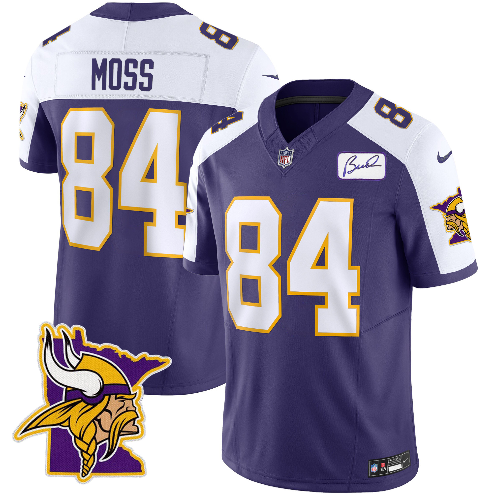 Randy Moss Men's Minnesota Vikings Bud Grant Patch Classic Limited V5 Purple Alternate Jersey - All Stitched