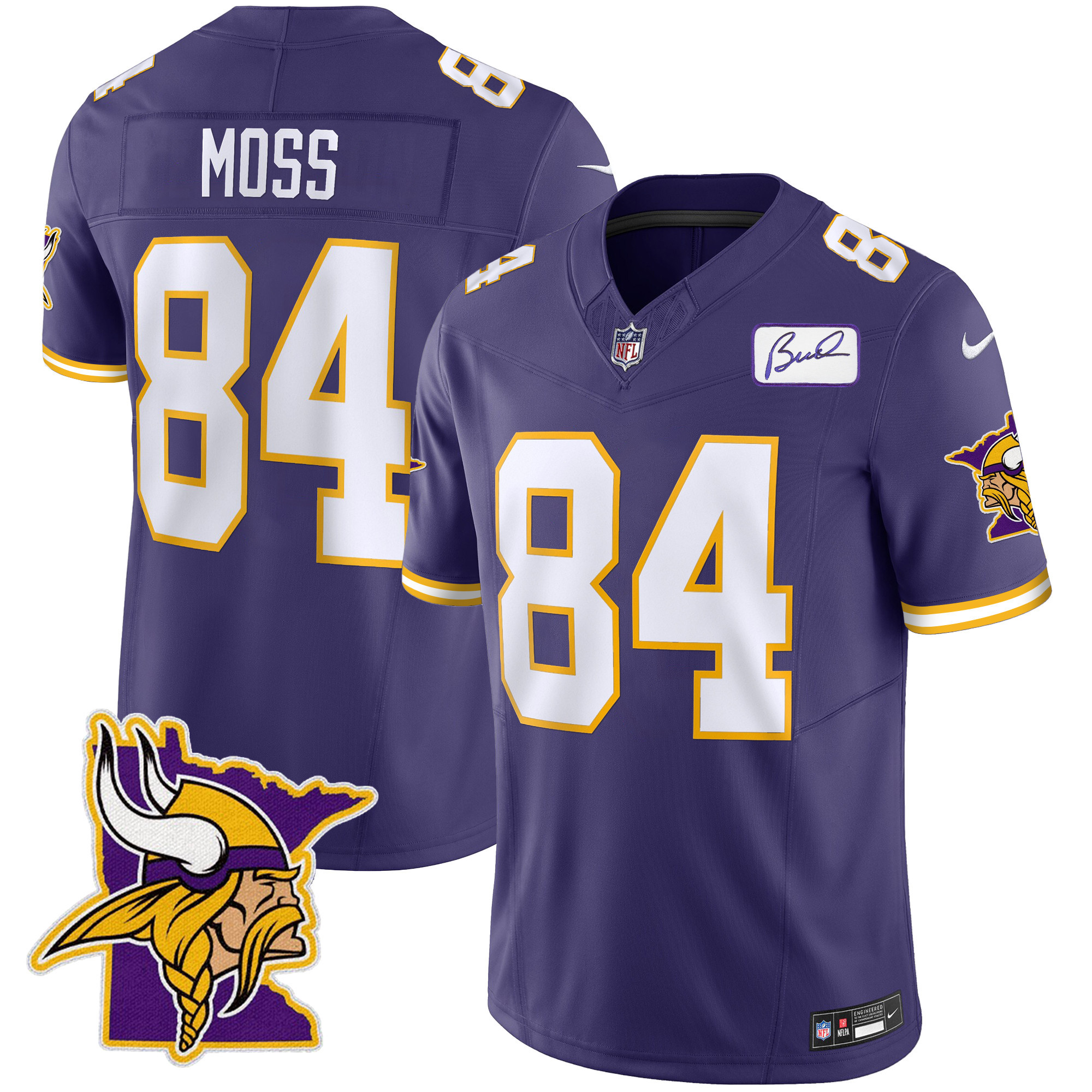 Randy Moss Men's Minnesota Vikings Bud Grant Patch Classic Limited V5 Purple Jersey - All Stitched