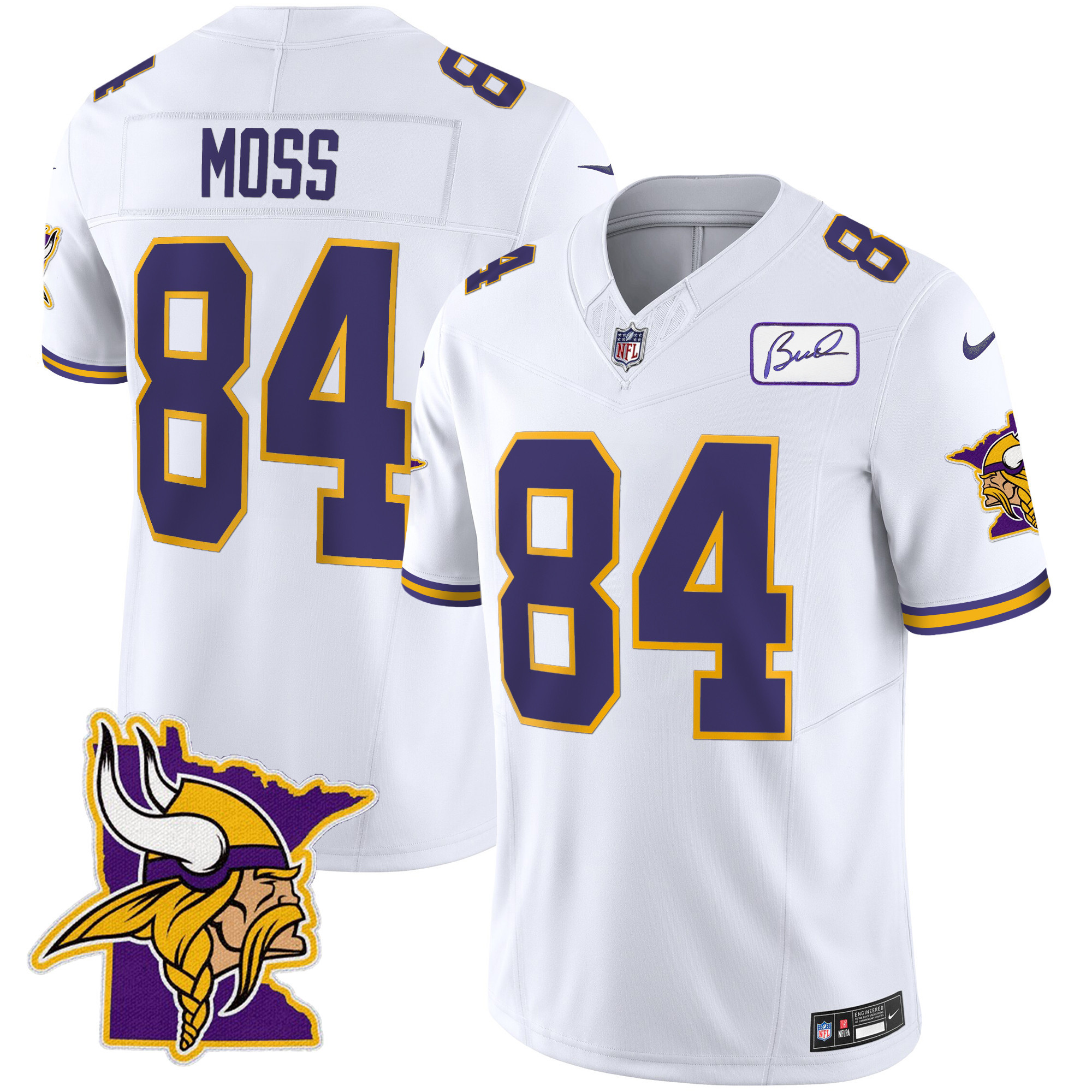 Randy Moss Men's Minnesota Vikings Bud Grant Patch Classic Limited V5 White Jersey - All Stitched