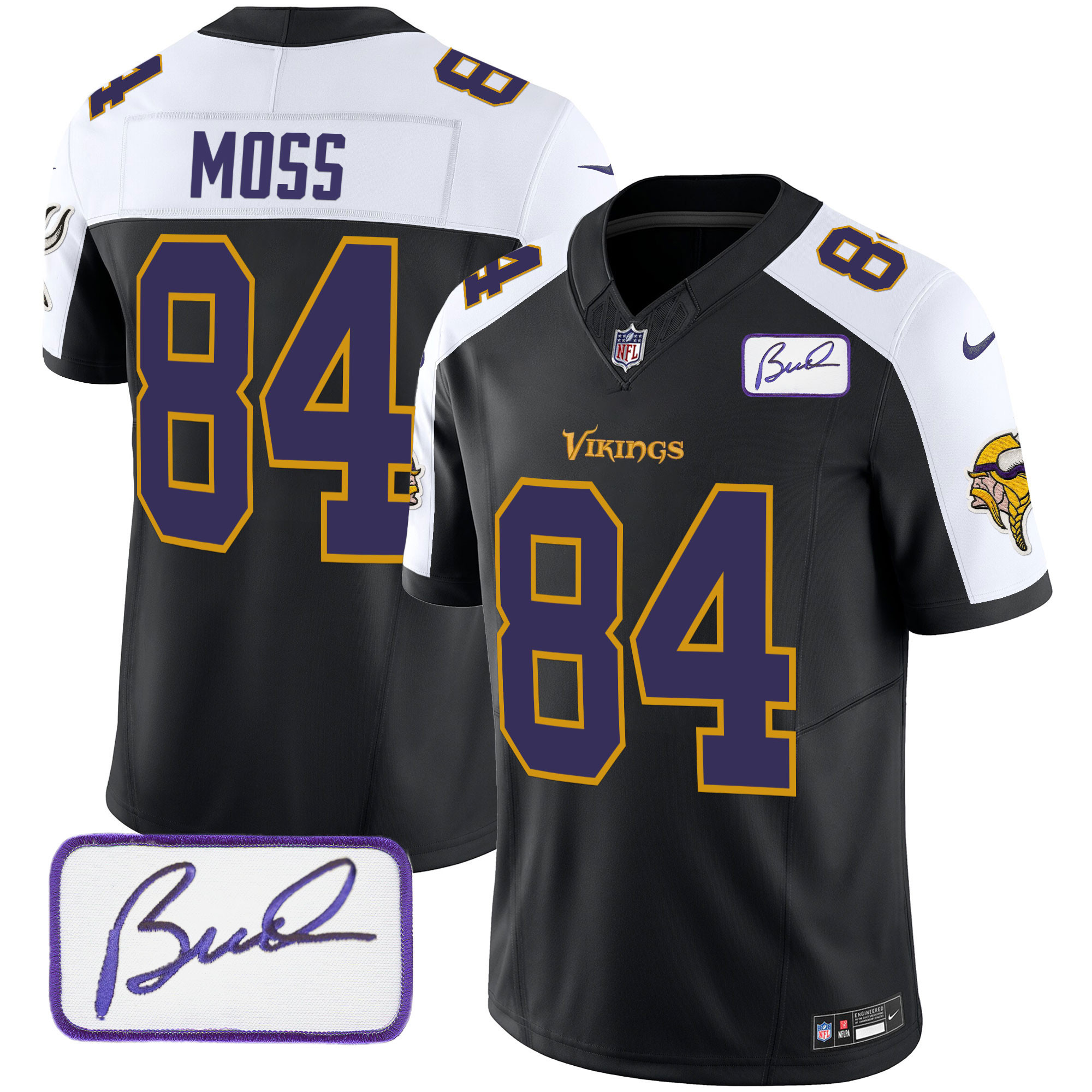 Randy Moss Men's Minnesota Vikings Bud Grant Patch Classic Limited V6 Black Alternate Jersey - All Stitched