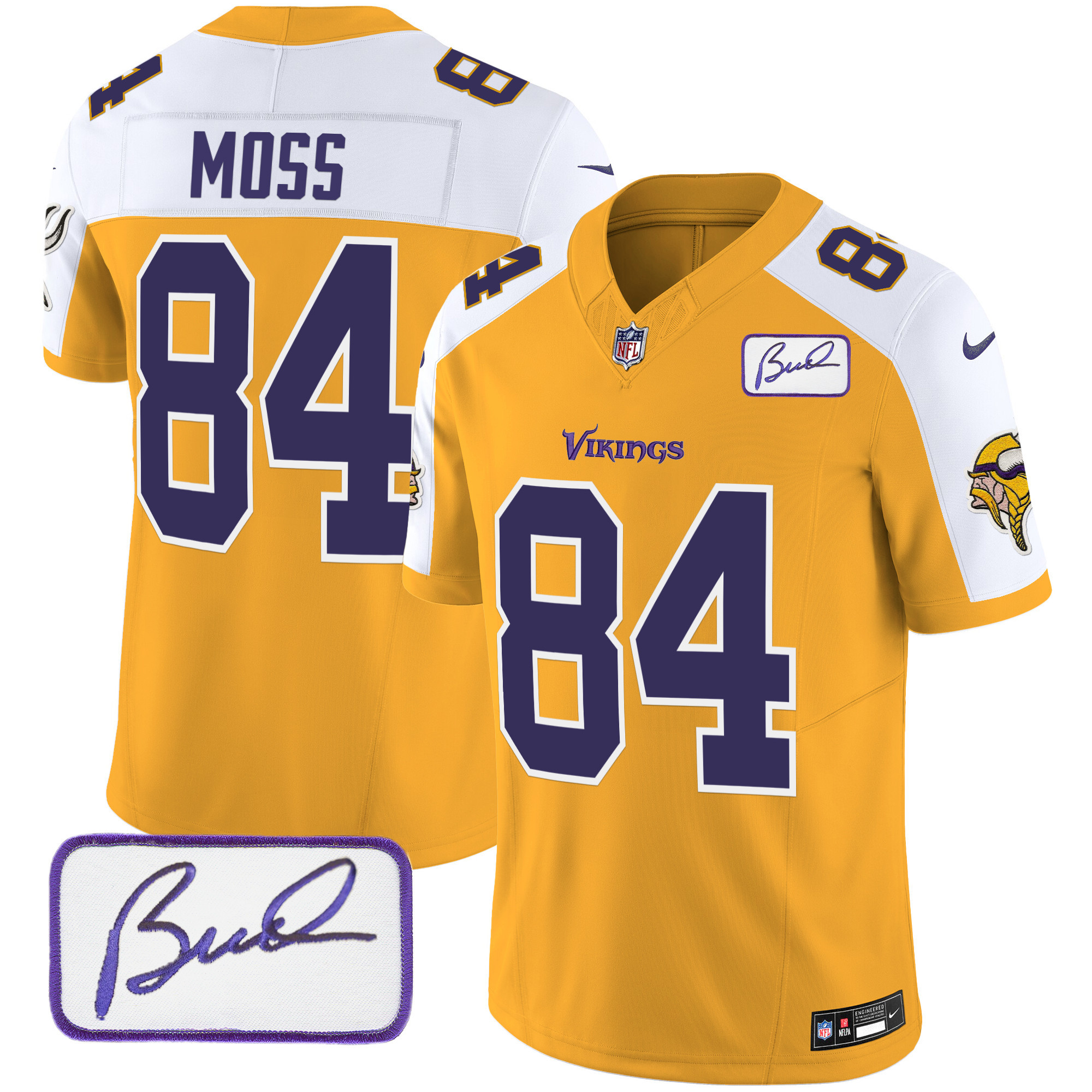 Randy Moss Men's Minnesota Vikings Bud Grant Patch Classic Limited V6 Gold Alternate Jersey - All Stitched