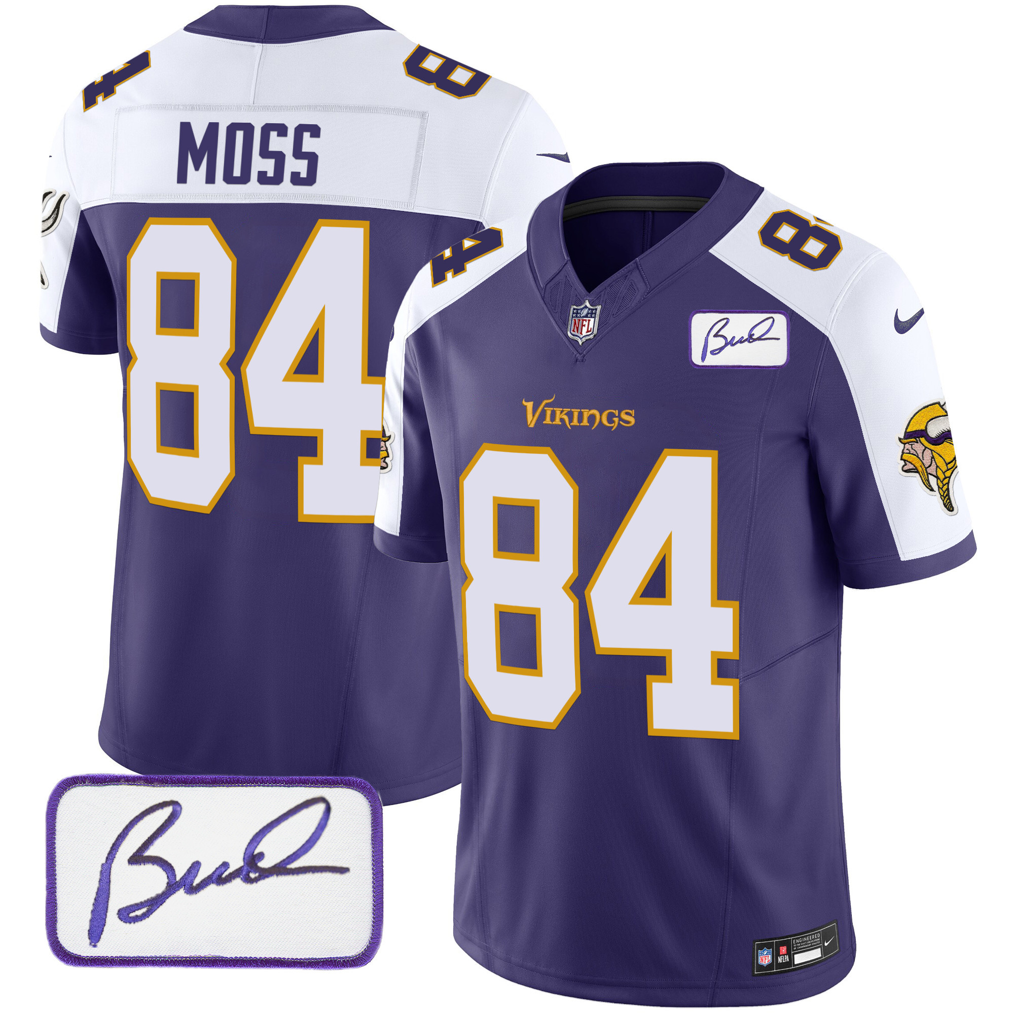 Randy Moss Men's Minnesota Vikings Bud Grant Patch Classic Limited V6 Purple Alternate Jersey - All Stitched