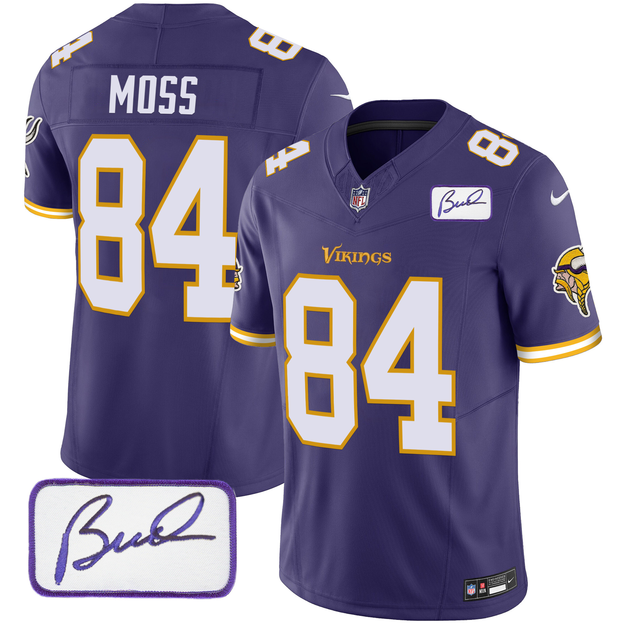 Randy Moss Men's Minnesota Vikings Bud Grant Patch Classic Limited V6 Purple Jersey - All Stitched
