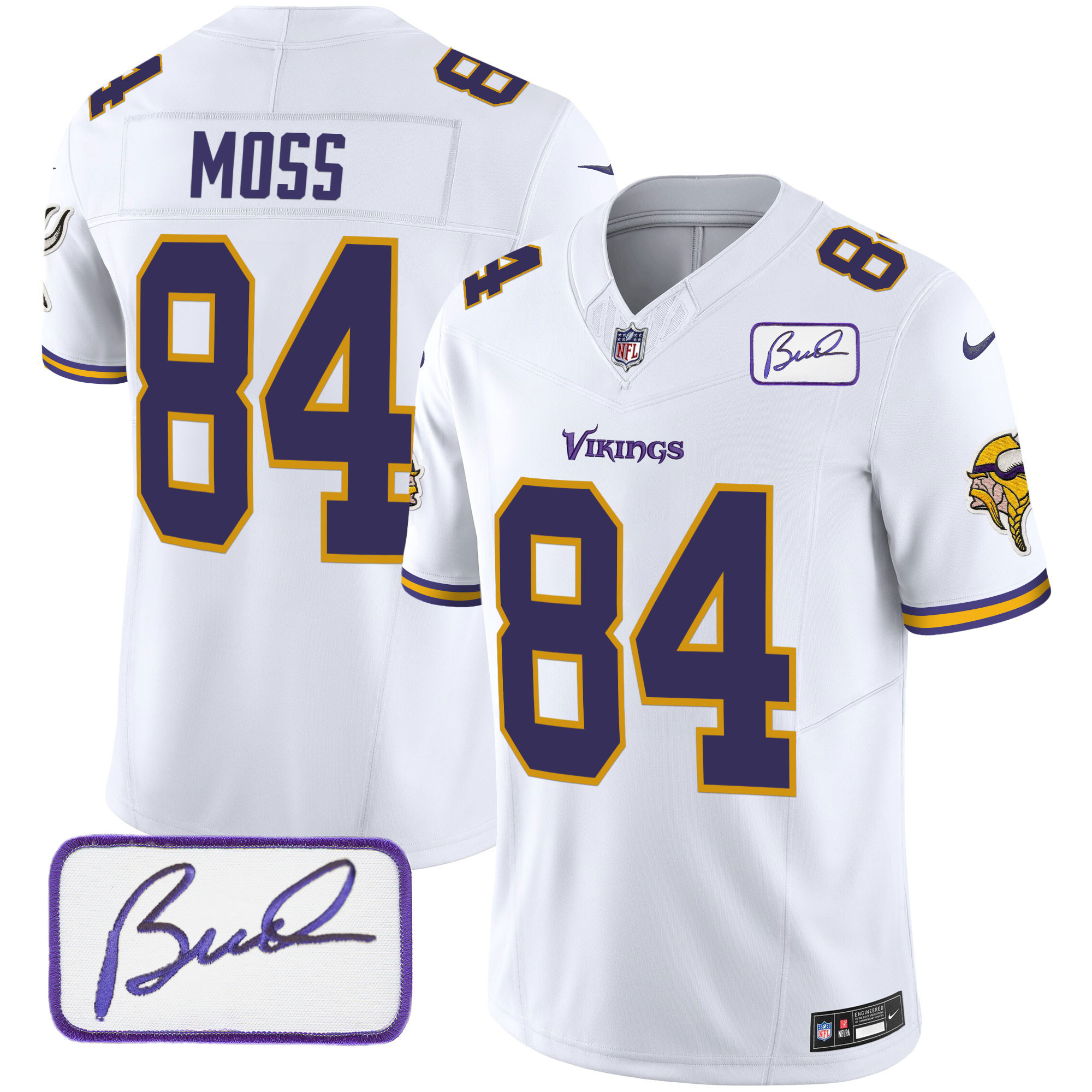 Randy Moss Men's Minnesota Vikings Bud Grant Patch Classic Limited V6 White Jersey - All Stitched