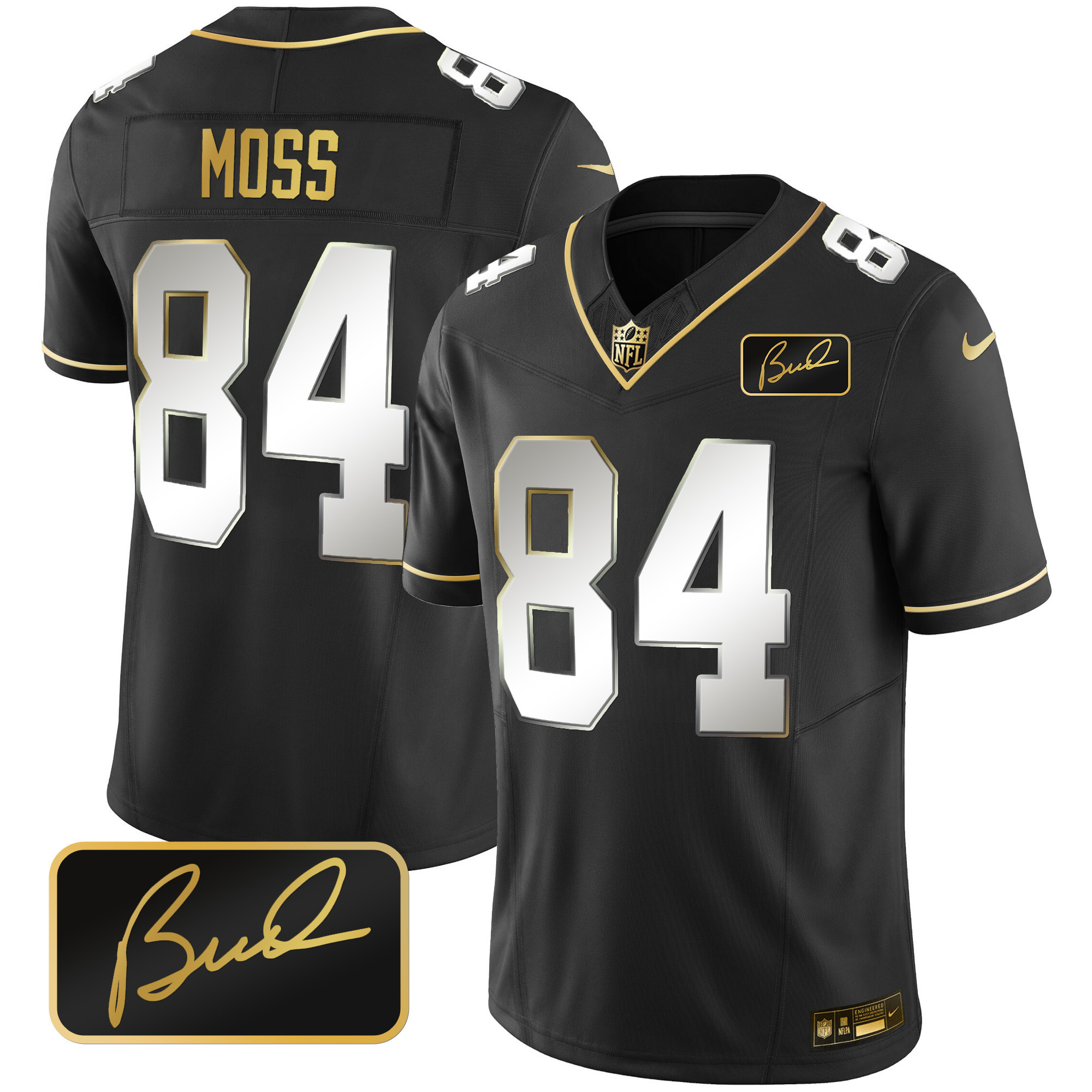 Randy Moss Men's Minnesota Vikings Bud Grant Patch Gold Limited Black Limited Jersey - All Stitched