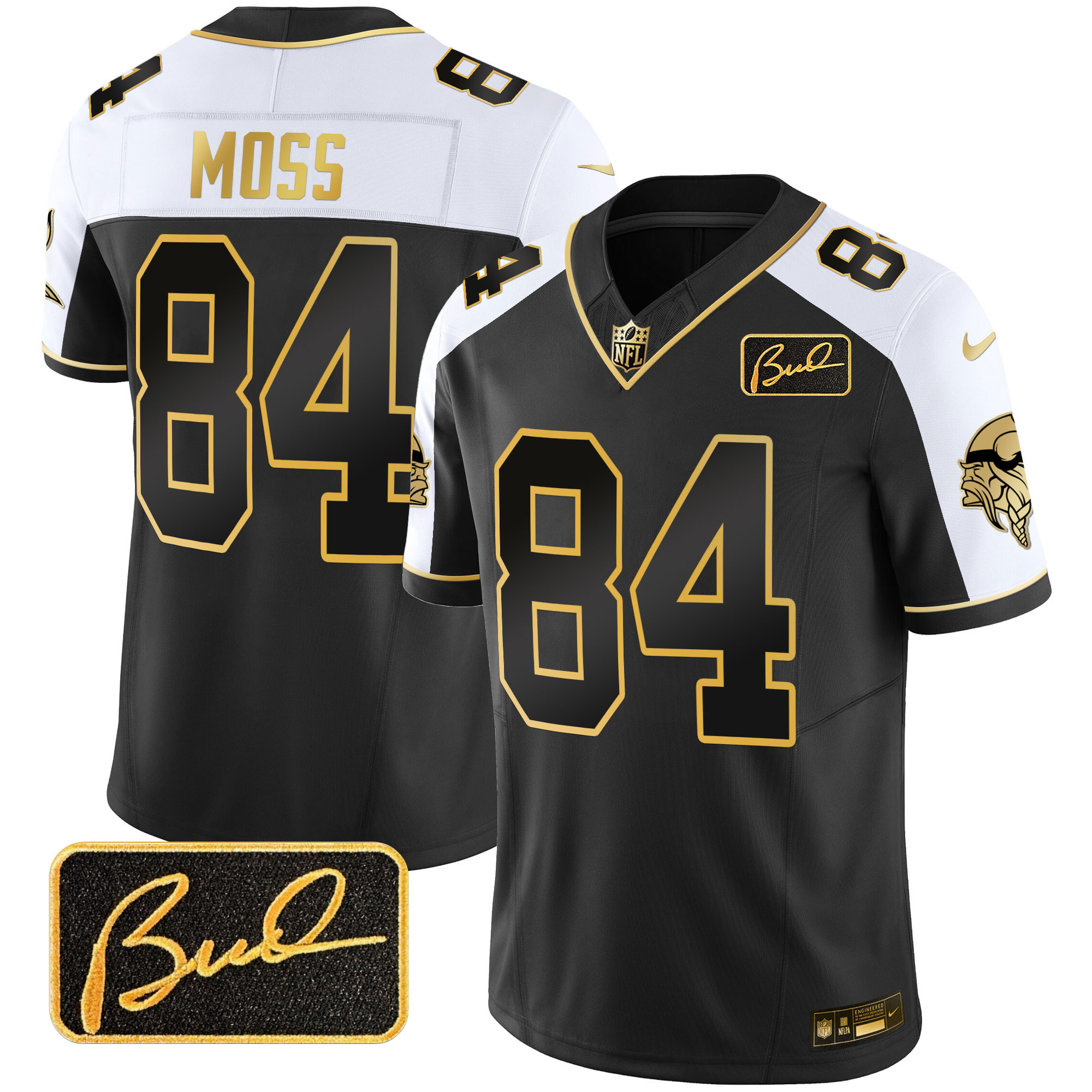 Randy Moss Men's Minnesota Vikings Bud Grant Patch Gold Limited V2 Alternate Jersey - All Stitched