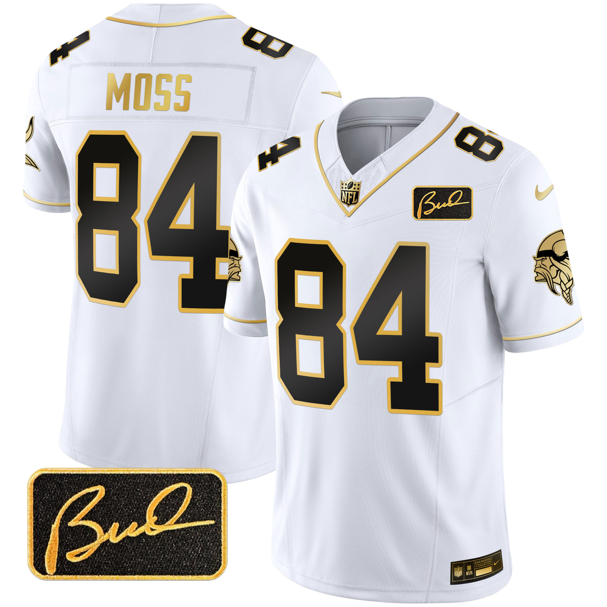 Randy Moss Men's Minnesota Vikings Bud Grant Patch Gold Limited V2 White Gold Jersey - All Stitched