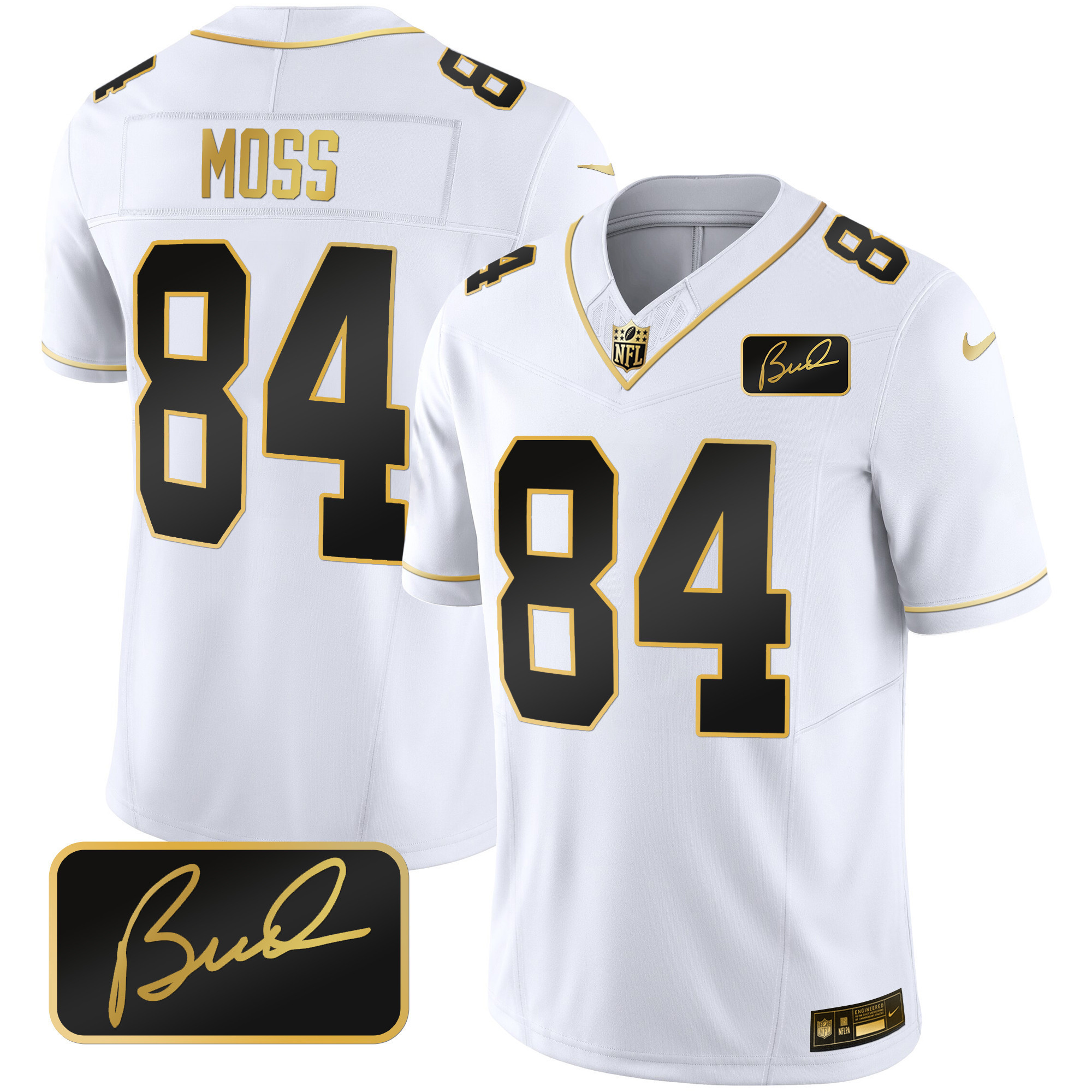 Randy Moss Men's Minnesota Vikings Bud Grant Patch Gold Limited White Gold Jersey - All Stitched