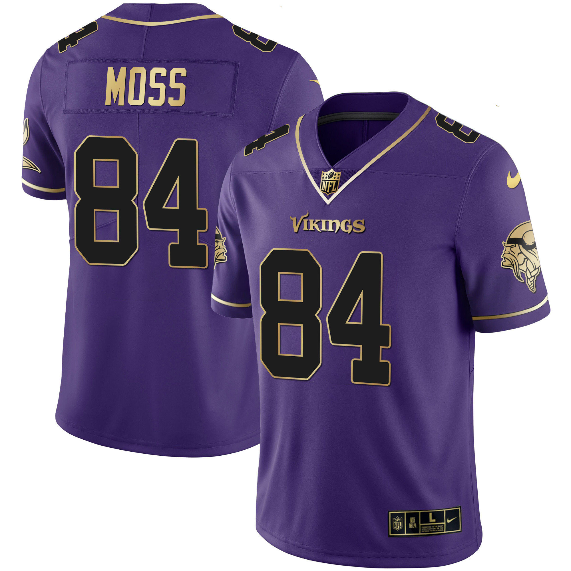 Randy Moss Men's Minnesota Vikings Gold & Purple Black Purple Jersey - All Stitched