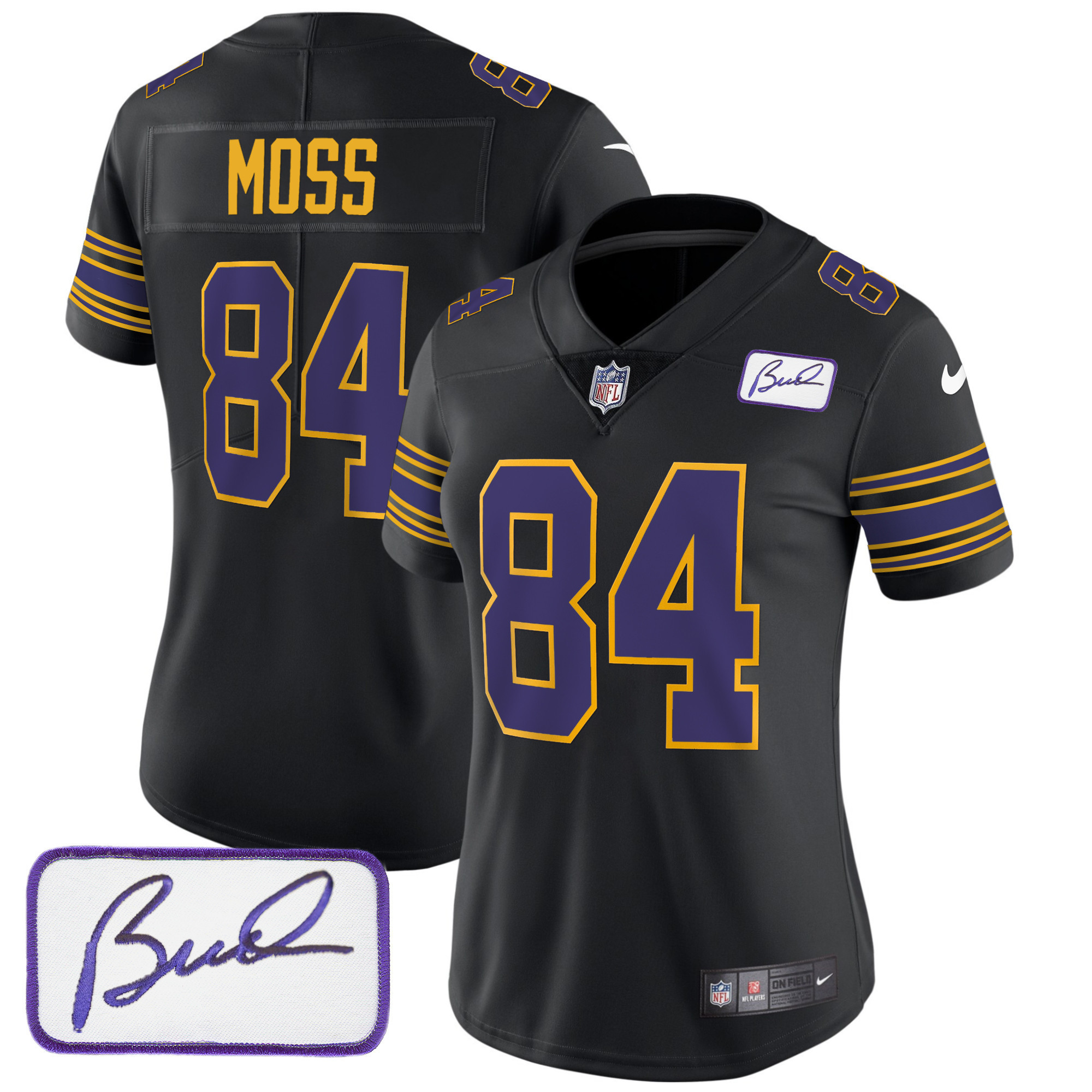 Randy Moss Women's Minnesota Vikings Bud Grant Patch Classic Limited Black Jersey - All Stitched