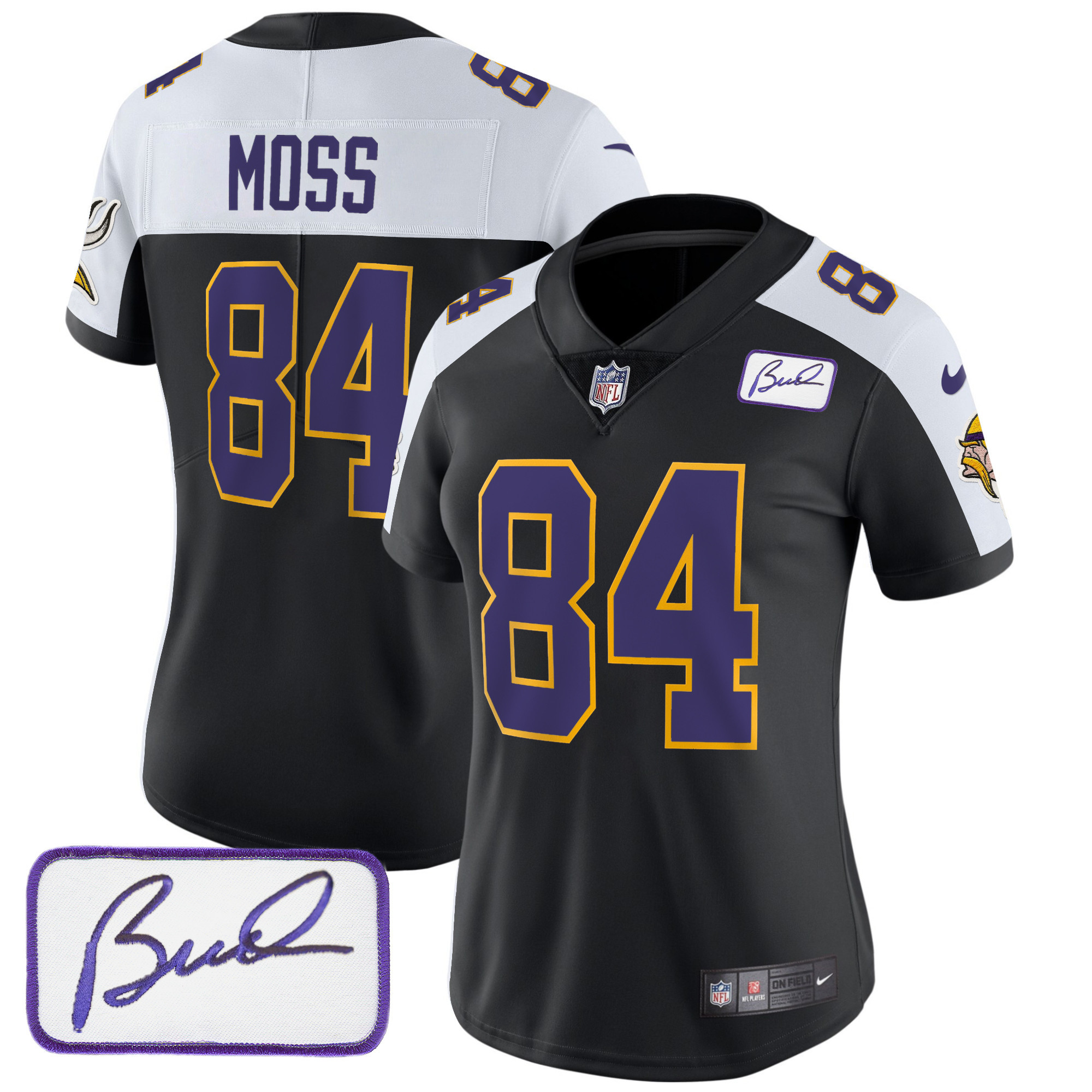 Randy Moss Women's Minnesota Vikings Bud Grant Patch Classic Limited V3 Black Alternate Jersey - All Stitched