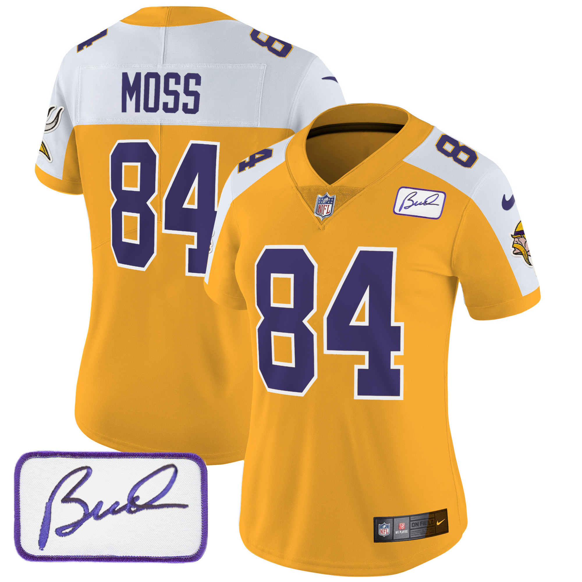 Randy Moss Women's Minnesota Vikings Bud Grant Patch Classic Limited V3 Gold Alternate Jersey - All Stitched