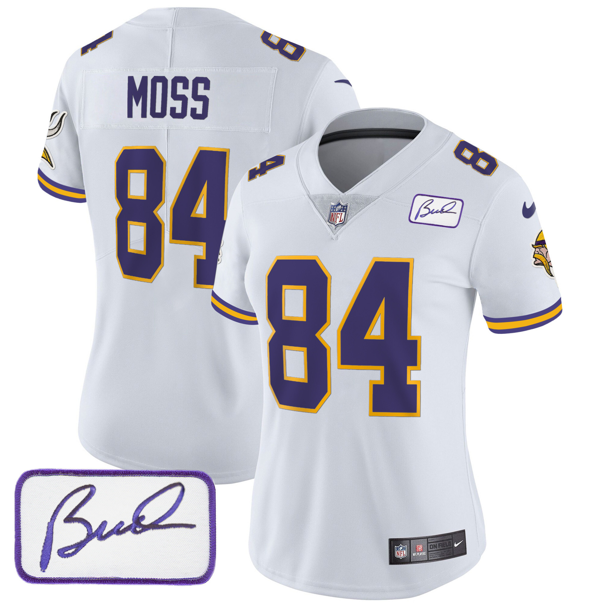 Randy Moss Women's Minnesota Vikings Bud Grant Patch Classic Limited V3 White Jersey - All Stitched