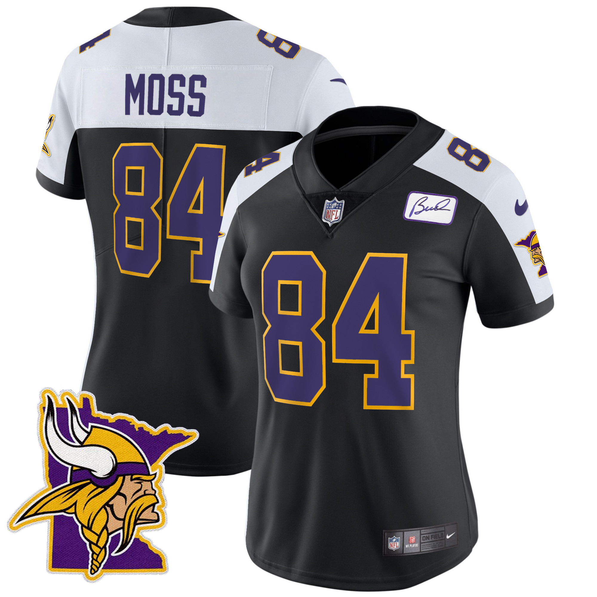 Randy Moss Women's Minnesota Vikings Bud Grant Patch Classic Limited V5 Black Alternate Jersey - All Stitched