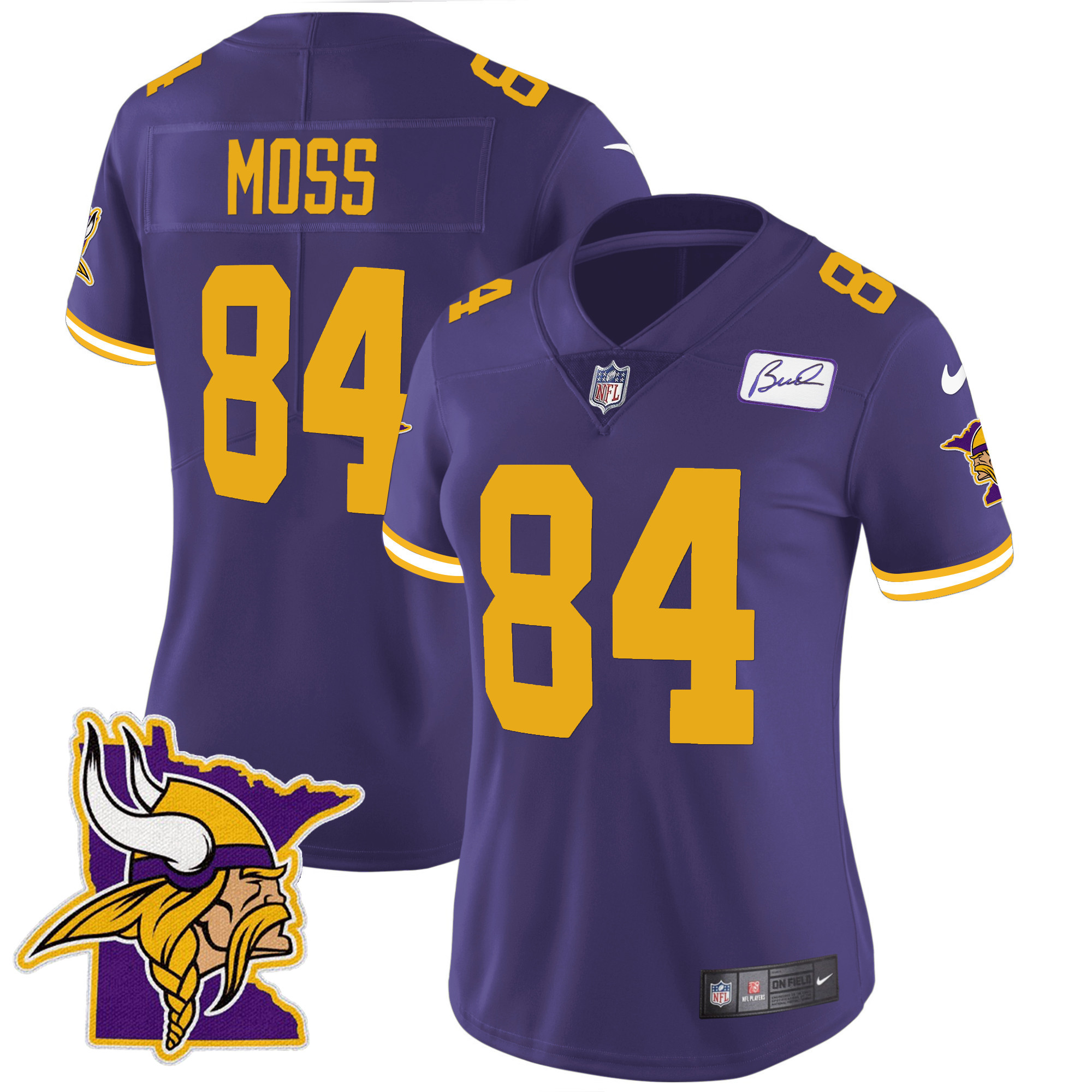 Randy Moss Women's Minnesota Vikings Bud Grant Patch Classic Limited V5 Color Rush Jersey - All Stitched