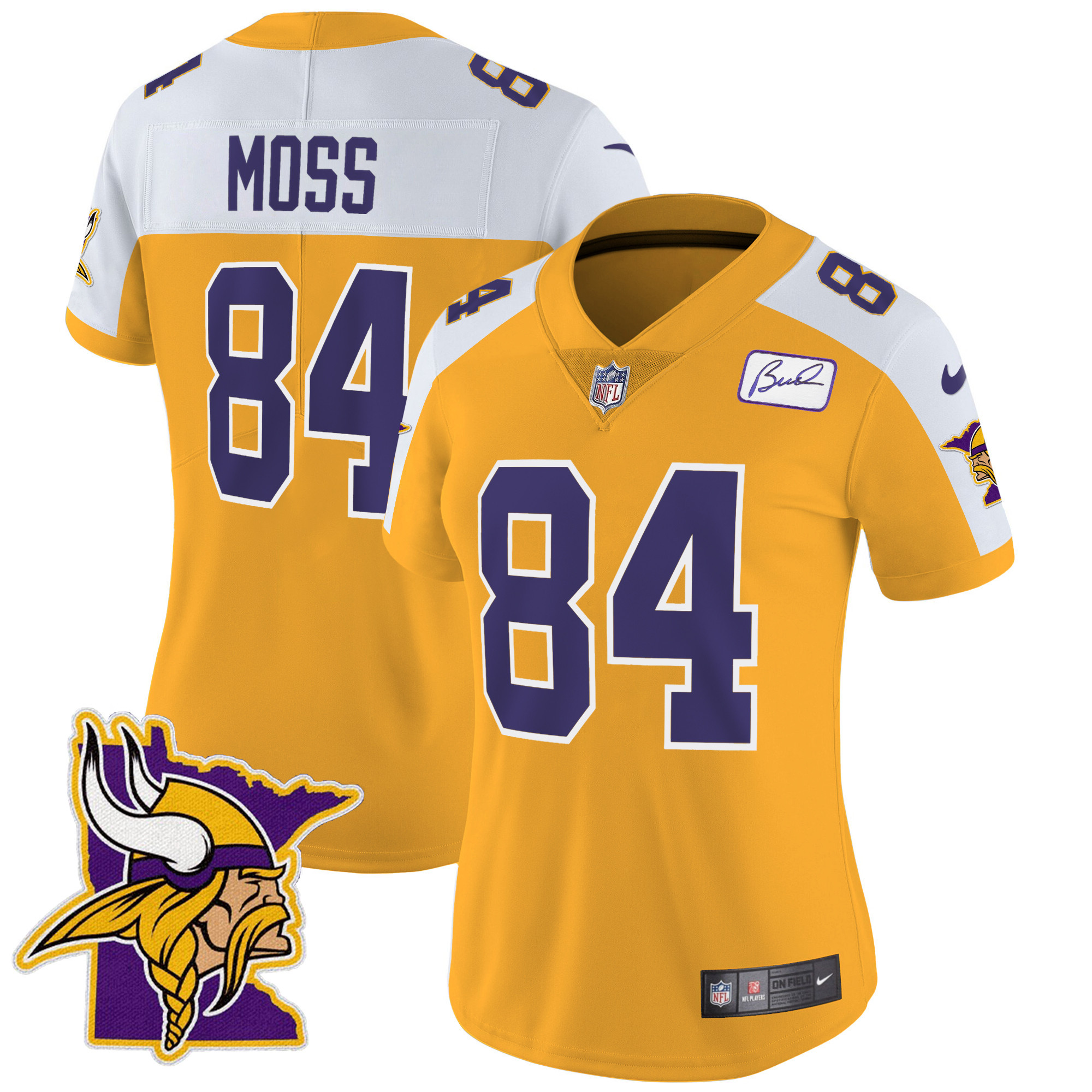 Randy Moss Women's Minnesota Vikings Bud Grant Patch Classic Limited V5 Gold Alternate Jersey - All Stitched