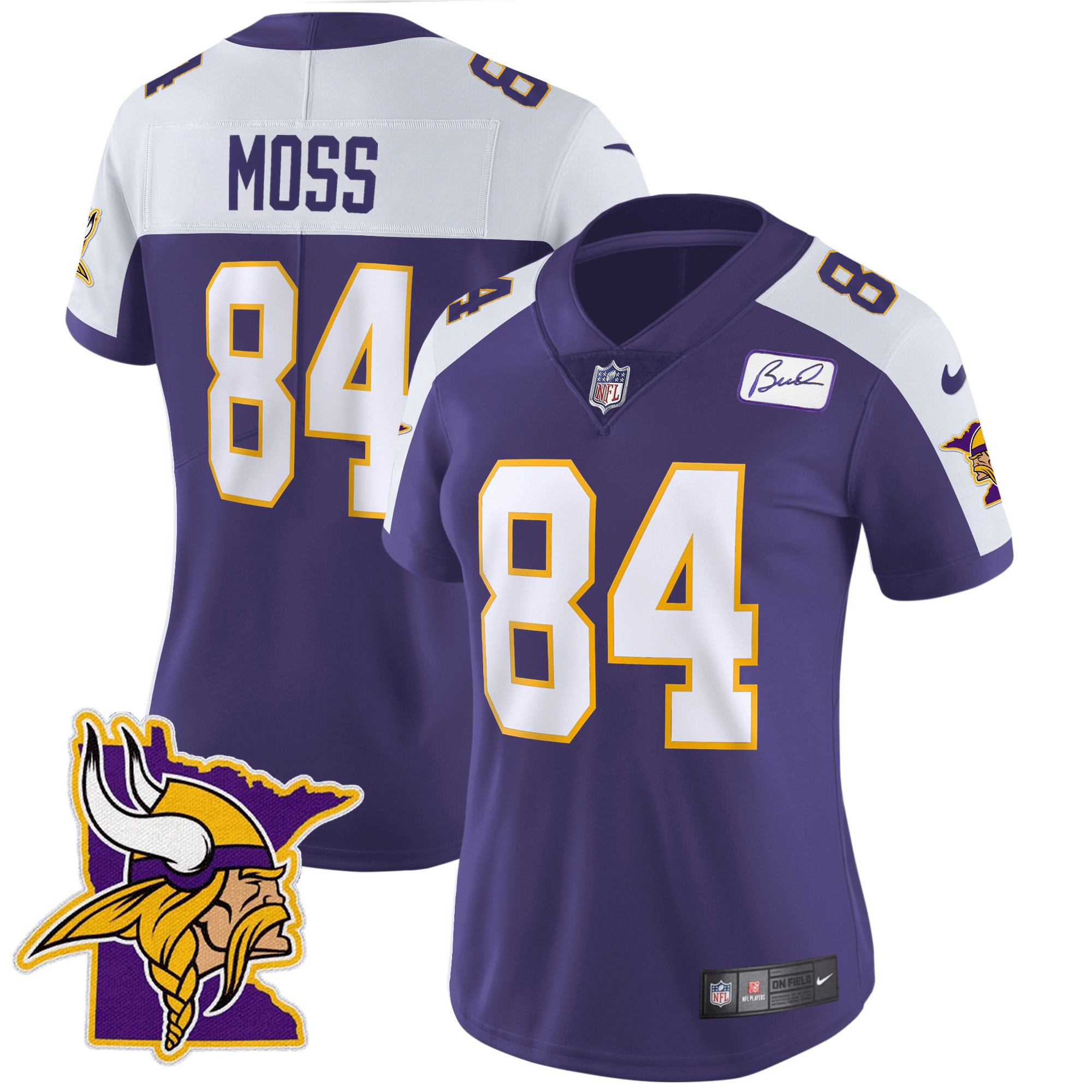 Randy Moss Women's Minnesota Vikings Bud Grant Patch Classic Limited V5 Purple Alternate Jersey - All Stitched