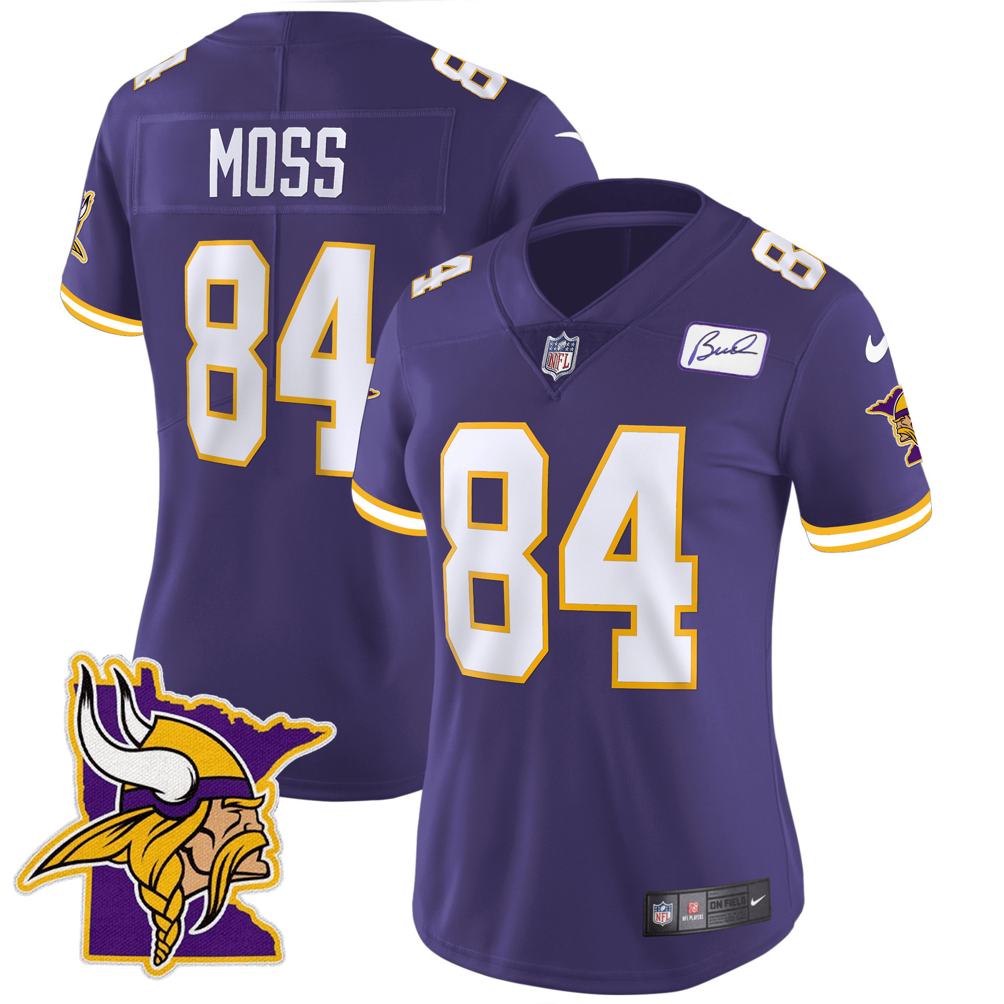 Randy Moss Women's Minnesota Vikings Bud Grant Patch Classic Limited V5 Purple Jersey - All Stitched